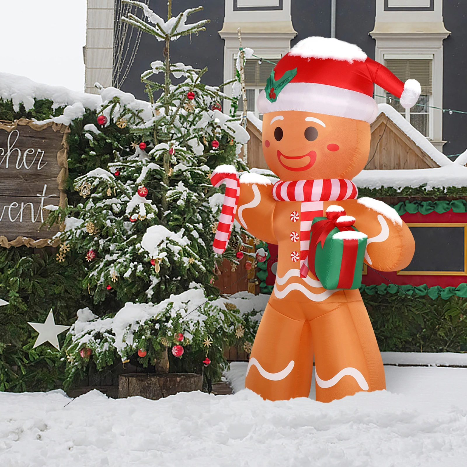 8ft Gingerbread Man String Lights, 5 LED 15W Candy Cane Gift Holders, Outdoor Garden Christmas Decoration for Yard & Lawn view 20