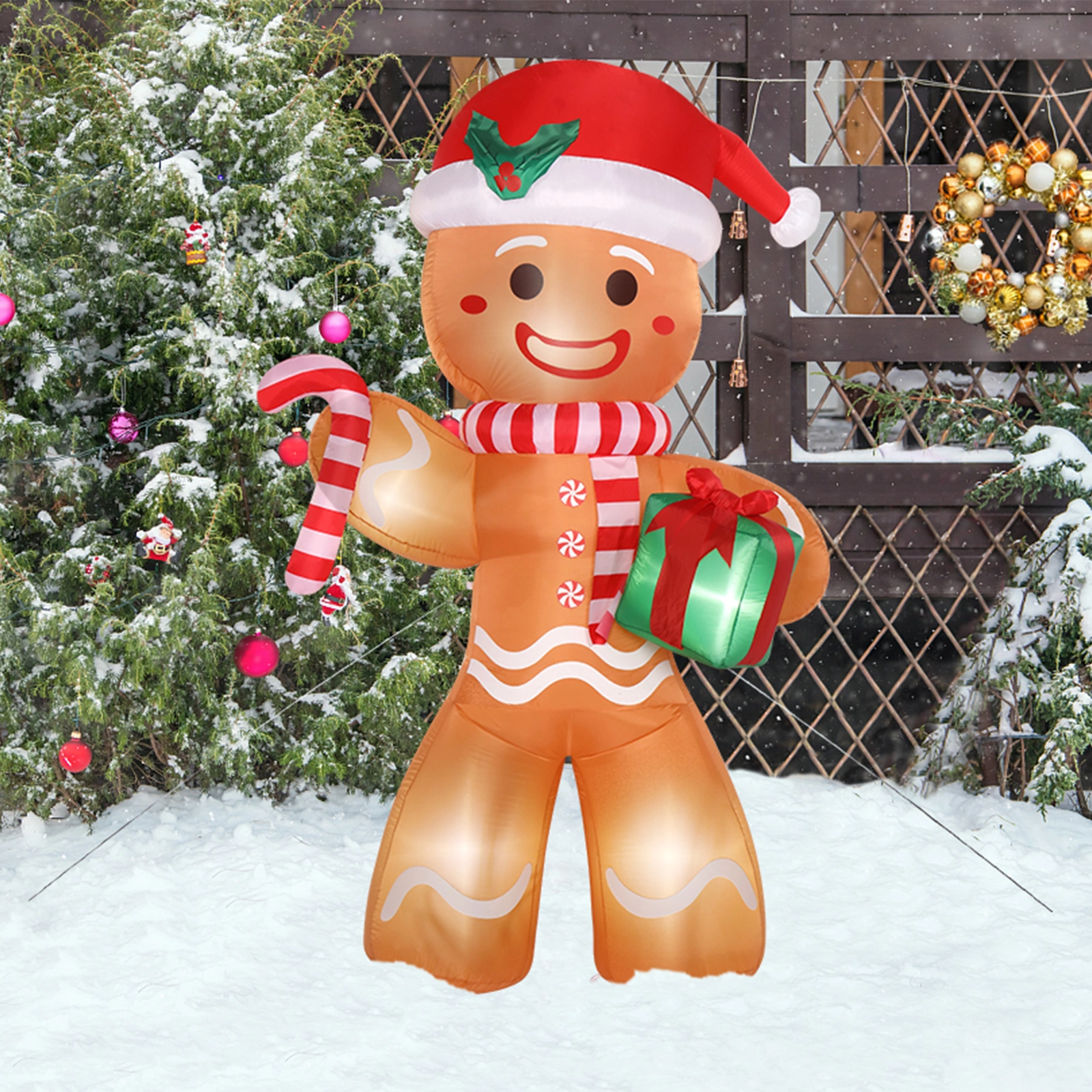 8ft Gingerbread Man String Lights, 5 LED 15W Candy Cane Gift Holders, Outdoor Garden Christmas Decoration for Yard & Lawn view 22