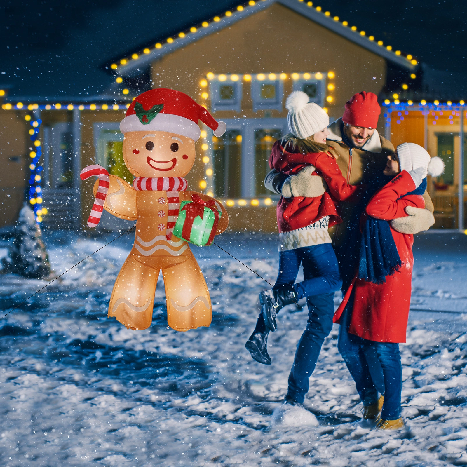 8ft Gingerbread Man String Lights, 5 LED 15W Candy Cane Gift Holders, Outdoor Garden Christmas Decoration for Yard & Lawn view 23