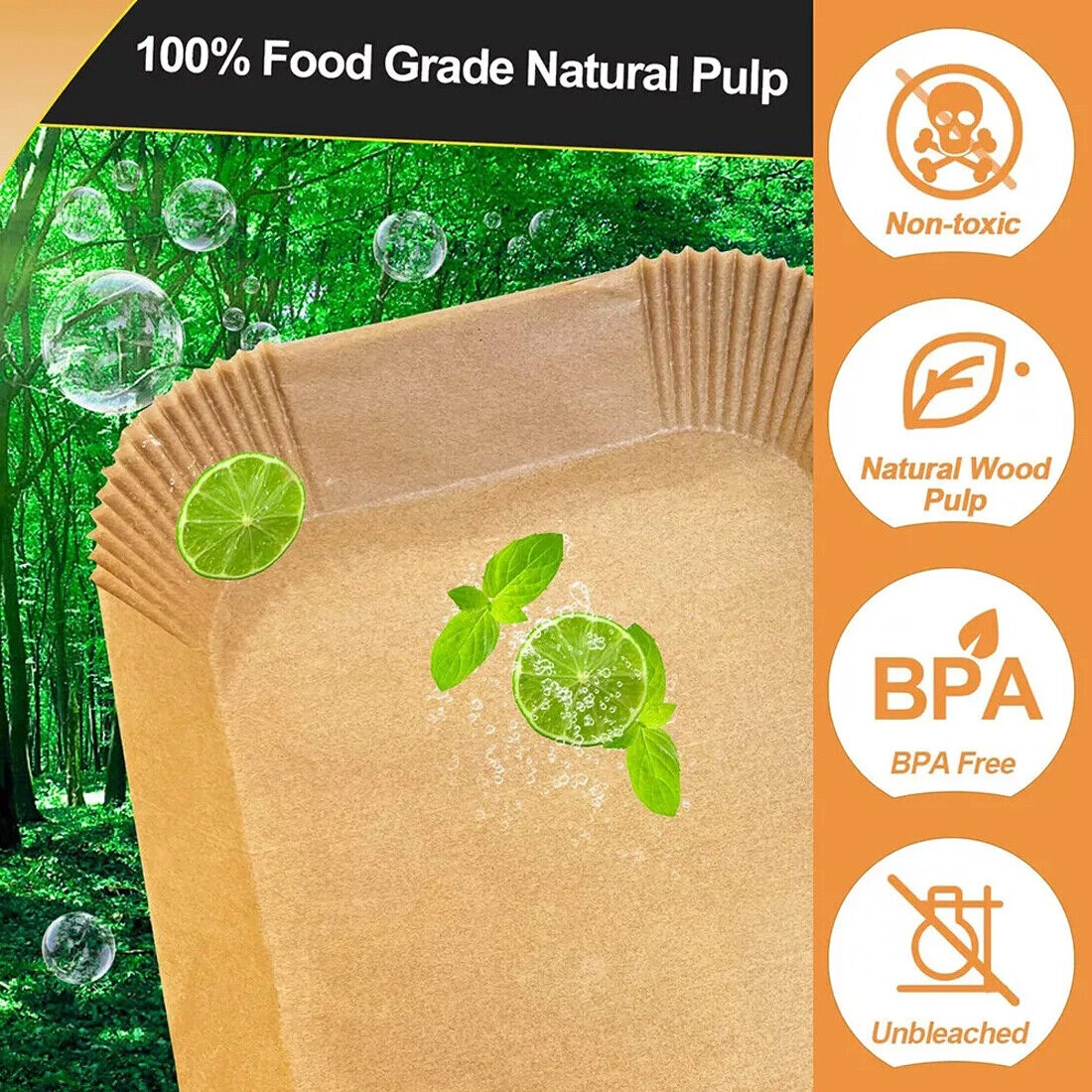 100pcs Air Fryer Paper Liners + 100pcs Round Pad Papers, Disposable Non-Stick Parchment, UK view 3
