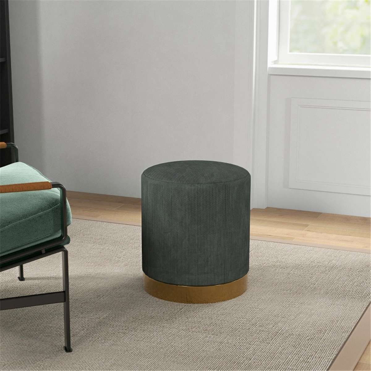 Round Ottoman Upholstered Foot Stool with Storage, Padded Coffee Table Seat, Living Room Footrest, Bedroom Bench, Soft Pouf Stool