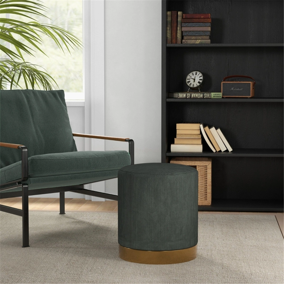 Round Ottoman Upholstered Foot Stool with Storage, Padded Coffee Table Seat, Living Room Footrest, Bedroom Bench, Soft Pouf Stool view 2