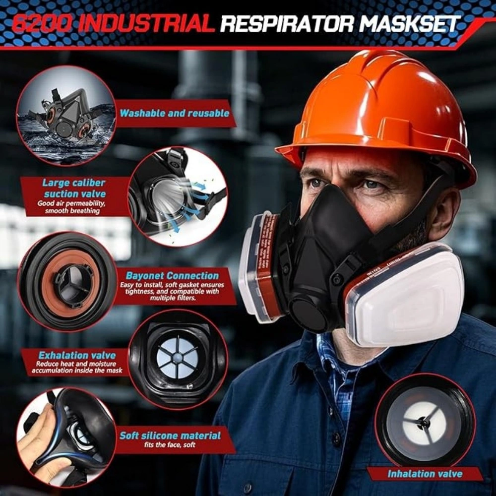 Half Face Respirator Mask Reusable with Replaceable Filter - Dust Gas Paint Protection view 2