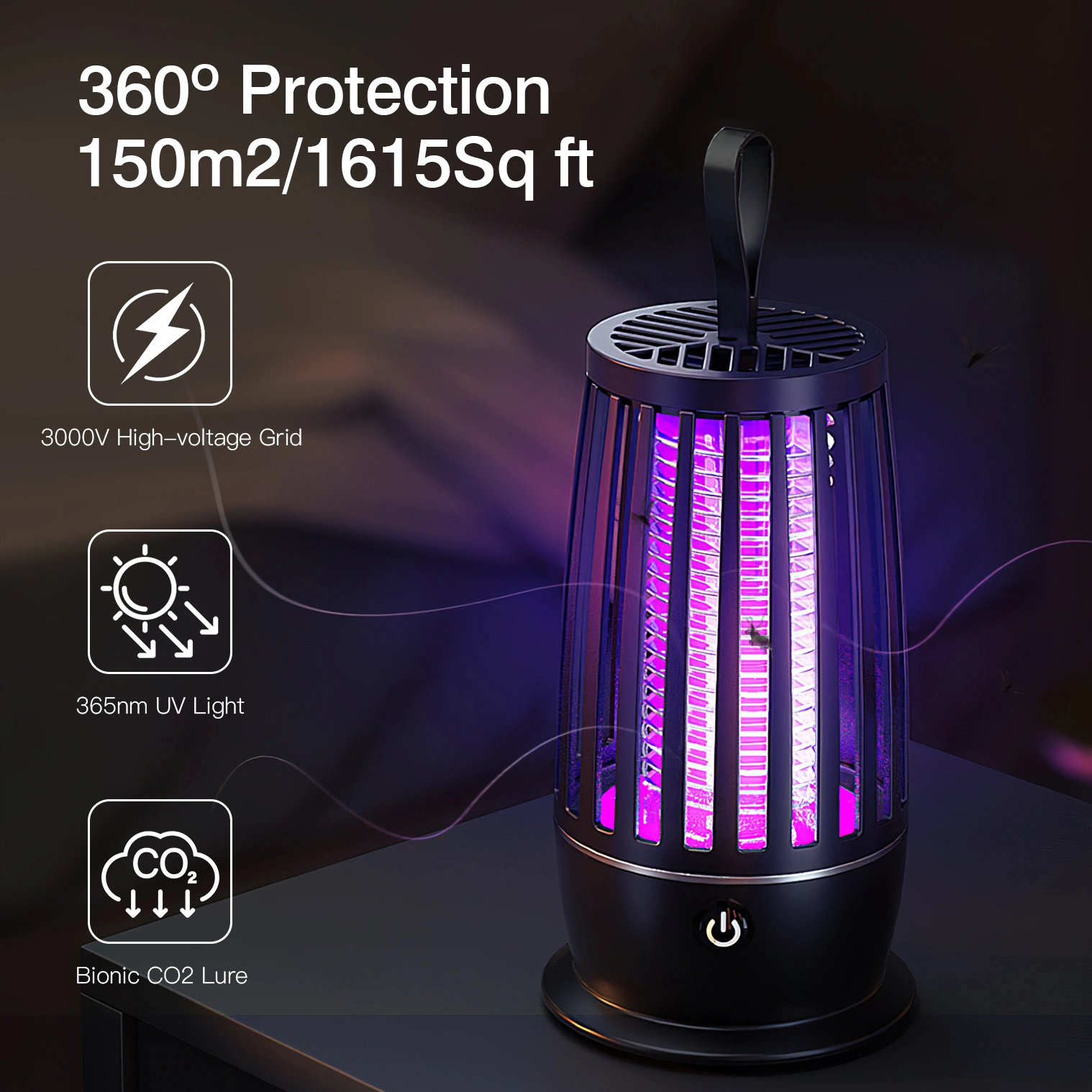 Rechargeable Mosquito Killer Lamp with Night Light, UV Bug Zapper & Strap, 1615 sq ft Range for Indoor Outdoor Use