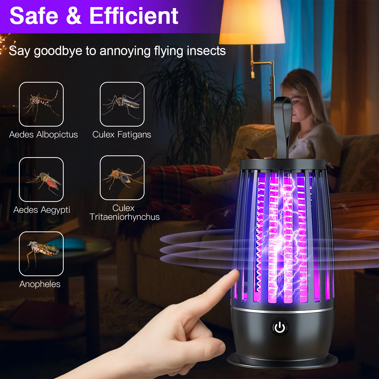 Rechargeable Mosquito Killer Lamp with Night Light, UV Bug Zapper & Strap, 1615 sq ft Range for Indoor Outdoor Use view 7