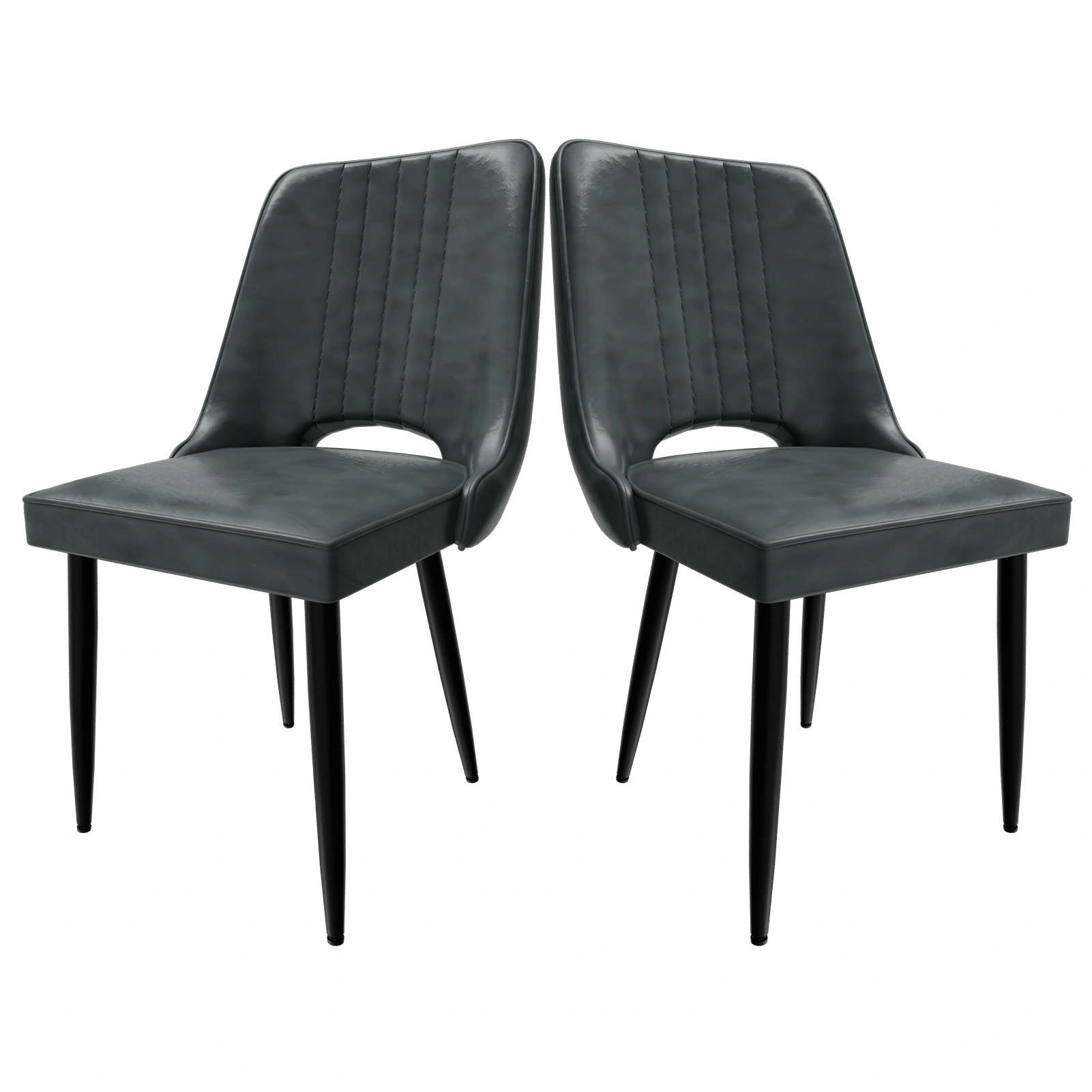 High Back Dining Chairs, Scandinavian Faux Leather Modern Kitchen Chair with Cut-Out Design