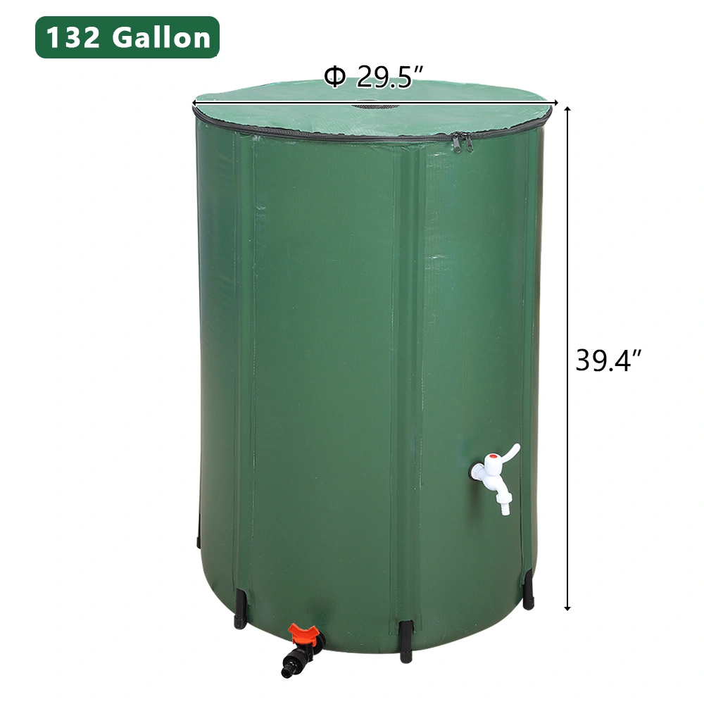 132 Gallon Folding Rain Barrel Water Collector - Green Foldable Outdoor Water Storage Tank for Garden & Yard view 2
