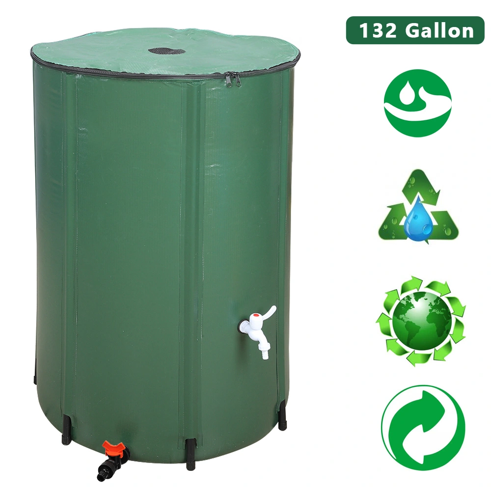 132 Gallon Folding Rain Barrel Water Collector - Green Foldable Outdoor Water Storage Tank for Garden & Yard view 4
