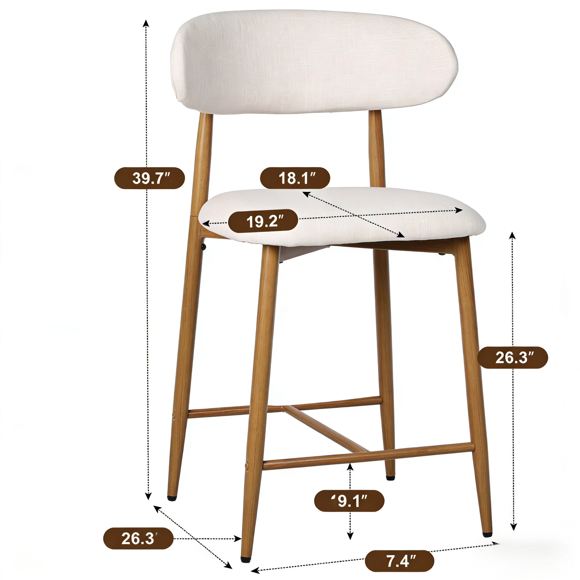 Counter Height Bar Stools Set of 2, Upholstered Modern Barstools with Metal Legs for Kitchen Island Dining Room, Beige view 12