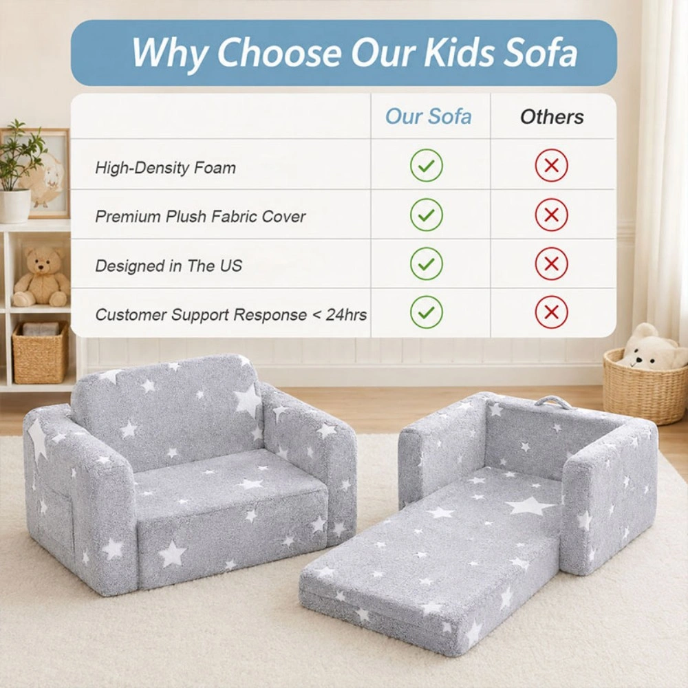 2-in-1 Convertible Toddler Sofa Bed, Fold-Out with Washable Cover & Glowing Star view 2