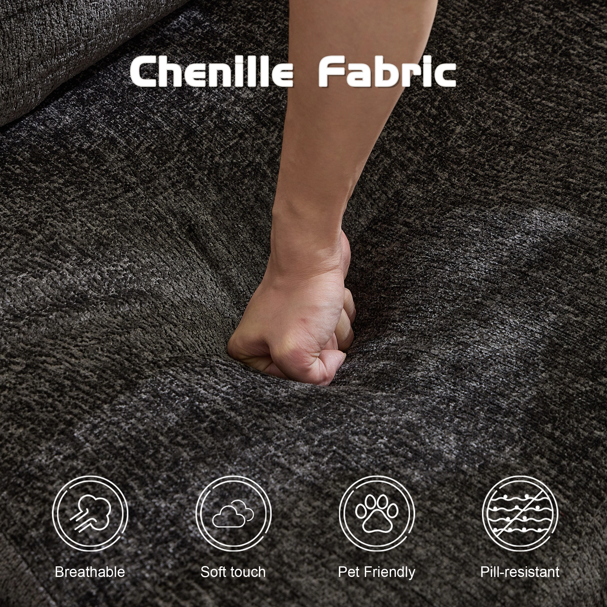 Compression Sofa,Convertible Floor Sofa Bed with Fixed-Shape Frame, Loveseats Boneless Modular Sectional Sofa,No Assembly Required,Chenille fabric,for Living Room Bedroom,Black view 5