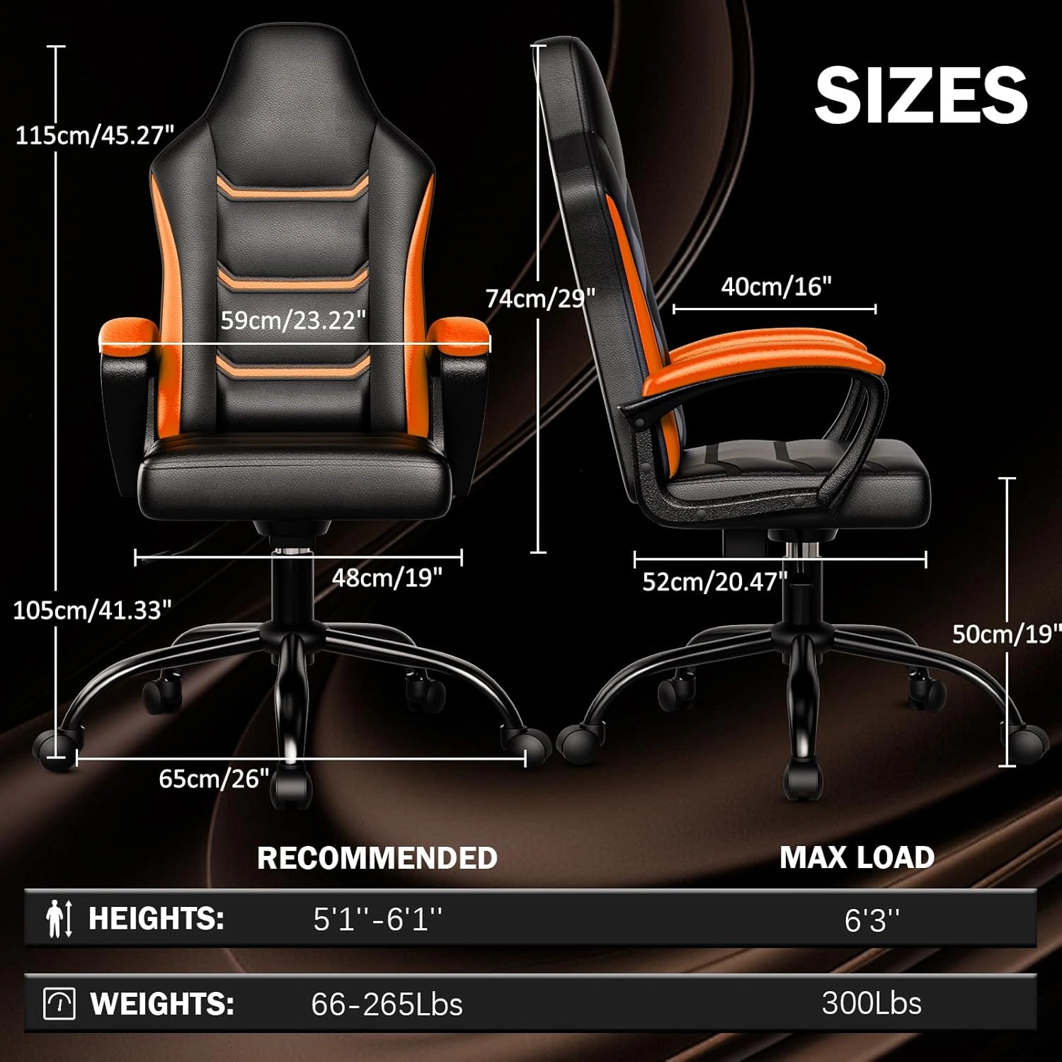 PU Leather Gaming Chair with Wheels, Height Adjustable Ergonomic Recliner Computer Chair, High Back Swivel Office Chair for Adults & Teens view 2