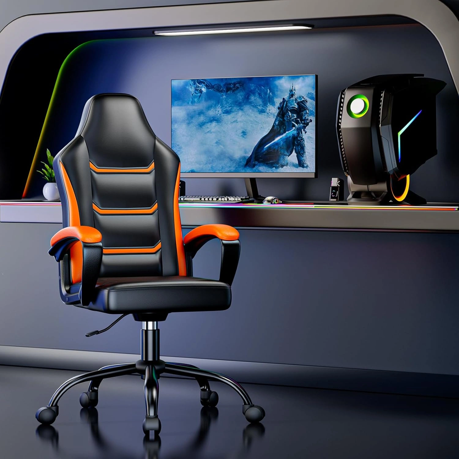 PU Leather Gaming Chair with Wheels, Height Adjustable Ergonomic Recliner Computer Chair, High Back Swivel Office Chair for Adults & Teens view 3