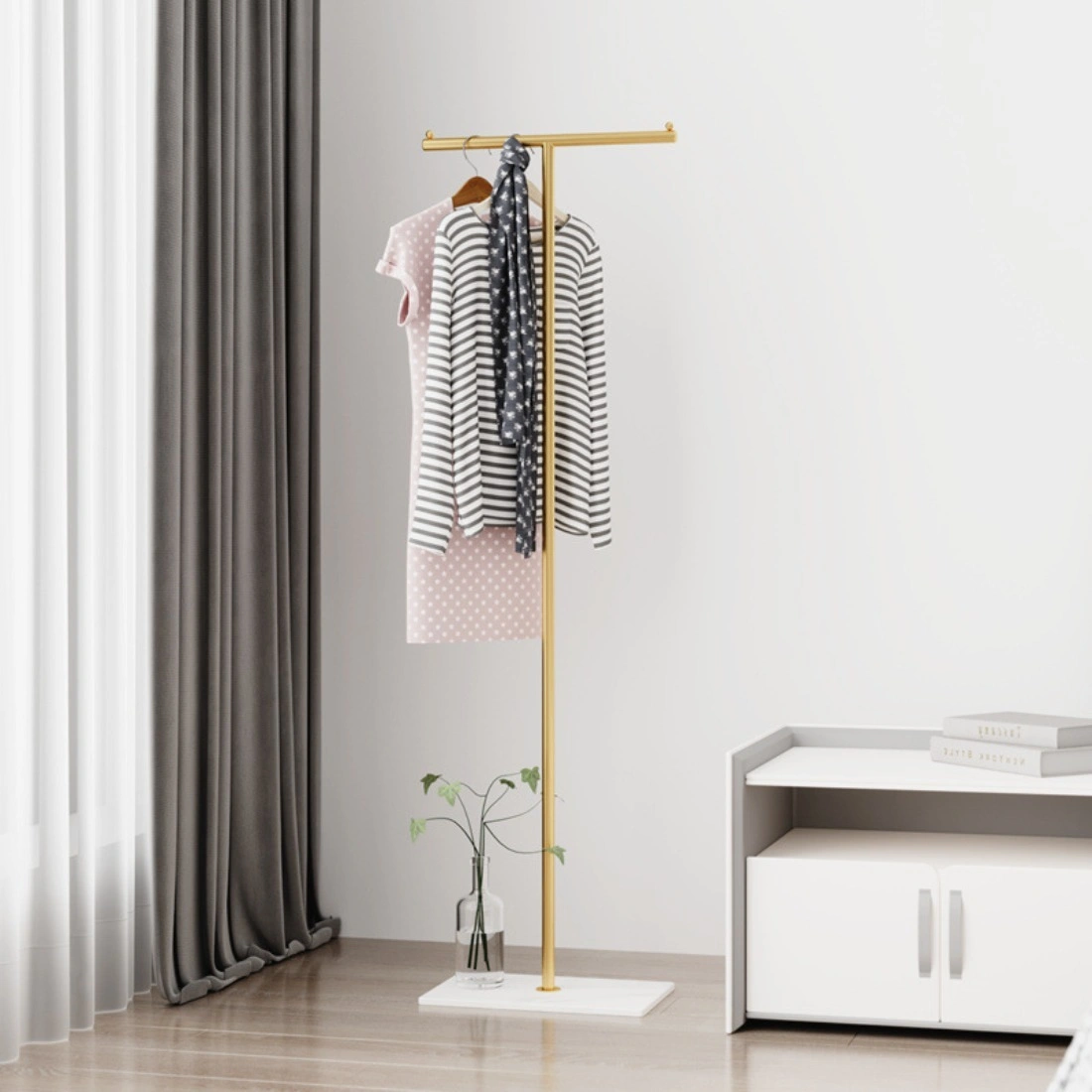 Clothing Rack, Golden Metal Freestanding Heavy Duty Clothes Rack with Marble Base, Multipurpose Garment Hanger for Bedroom, Hat, Scarf, Jacket,