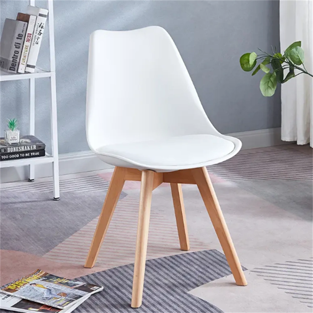Modern PP Plastic Dining Chair with Solid Wood Legs, Nordic Style Kitchen Chair, Contemporary Design view 3