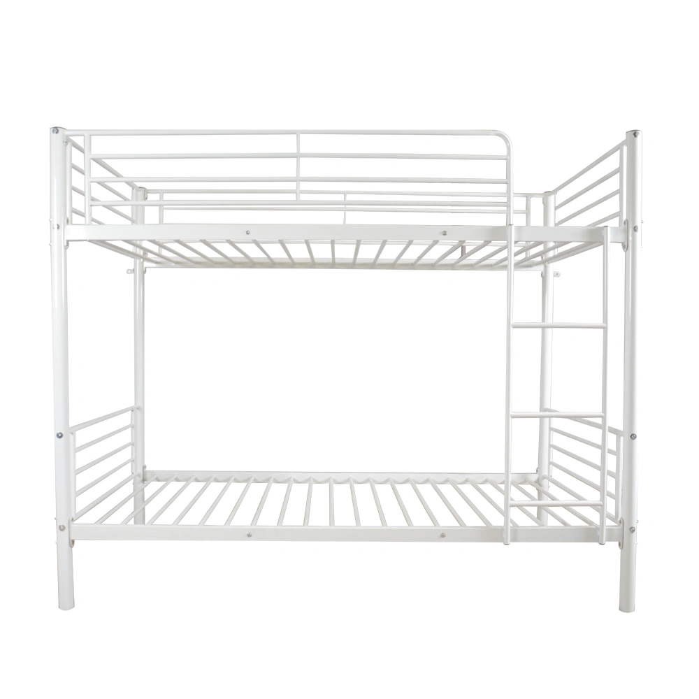 Iron Bed Bunk Bed with Ladder for Kids Twin Size White view 2