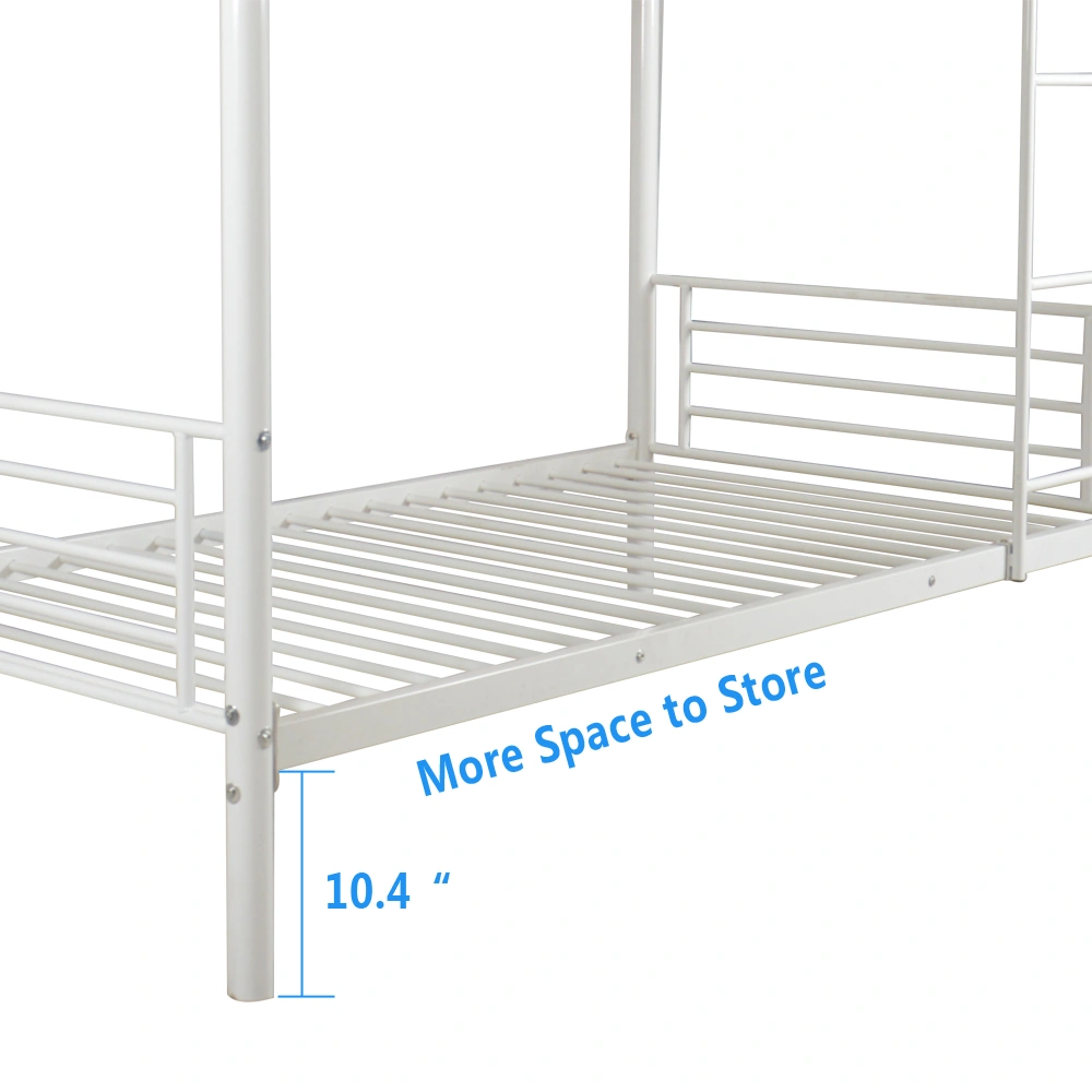 Iron Bed Bunk Bed with Ladder for Kids Twin Size White view 4