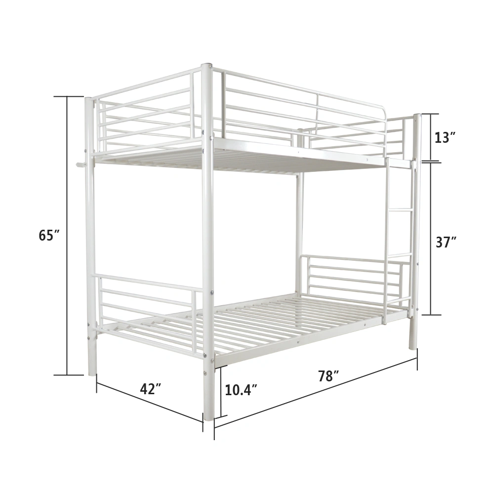 Iron Bed Bunk Bed with Ladder for Kids Twin Size White view 5