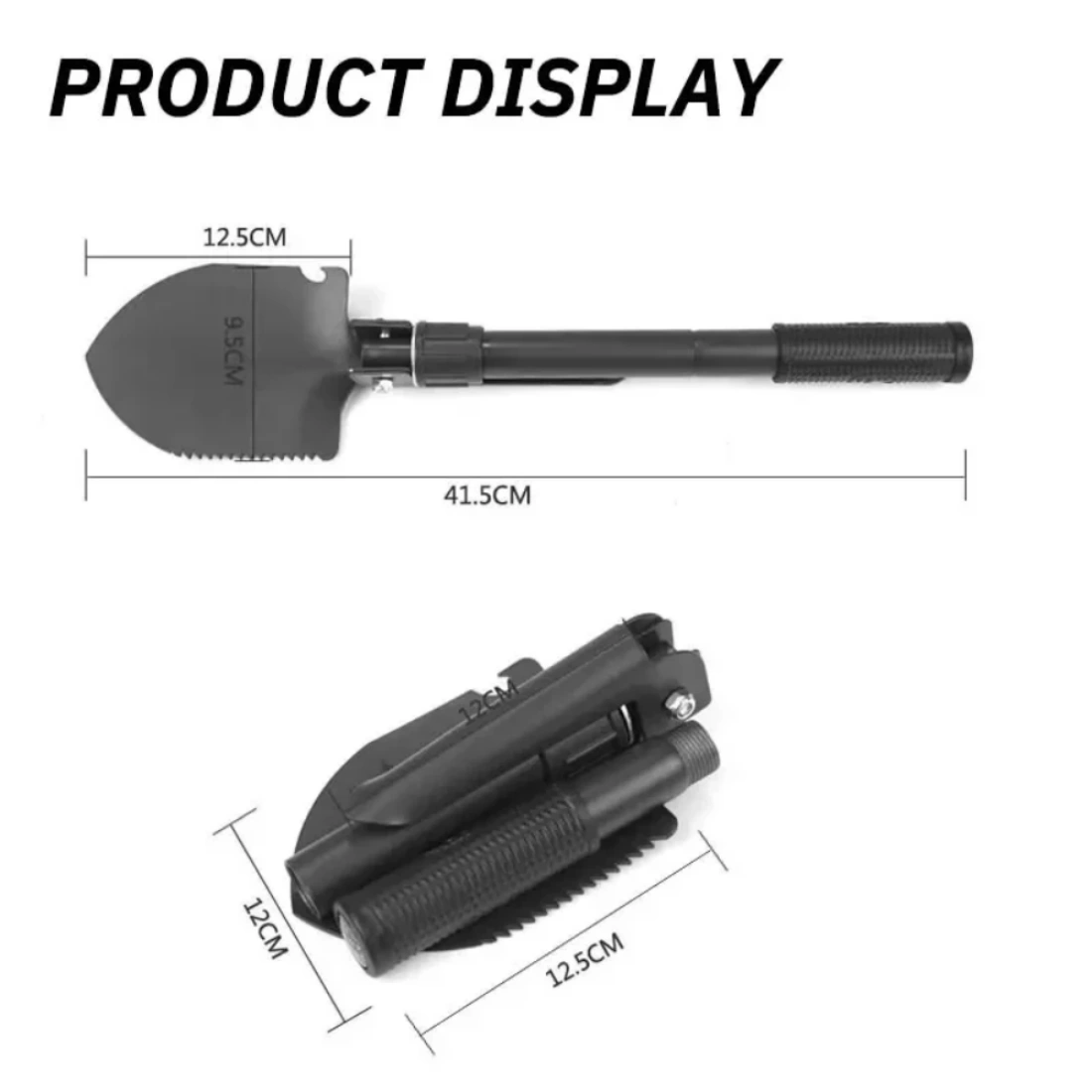 Folding Shovel Portable Camping Shovel with Compass, Multi-Function Survival Tool, LKW Mounted Engineering Shovel for Outdoor, Self-Defense with Storage Bag view 3