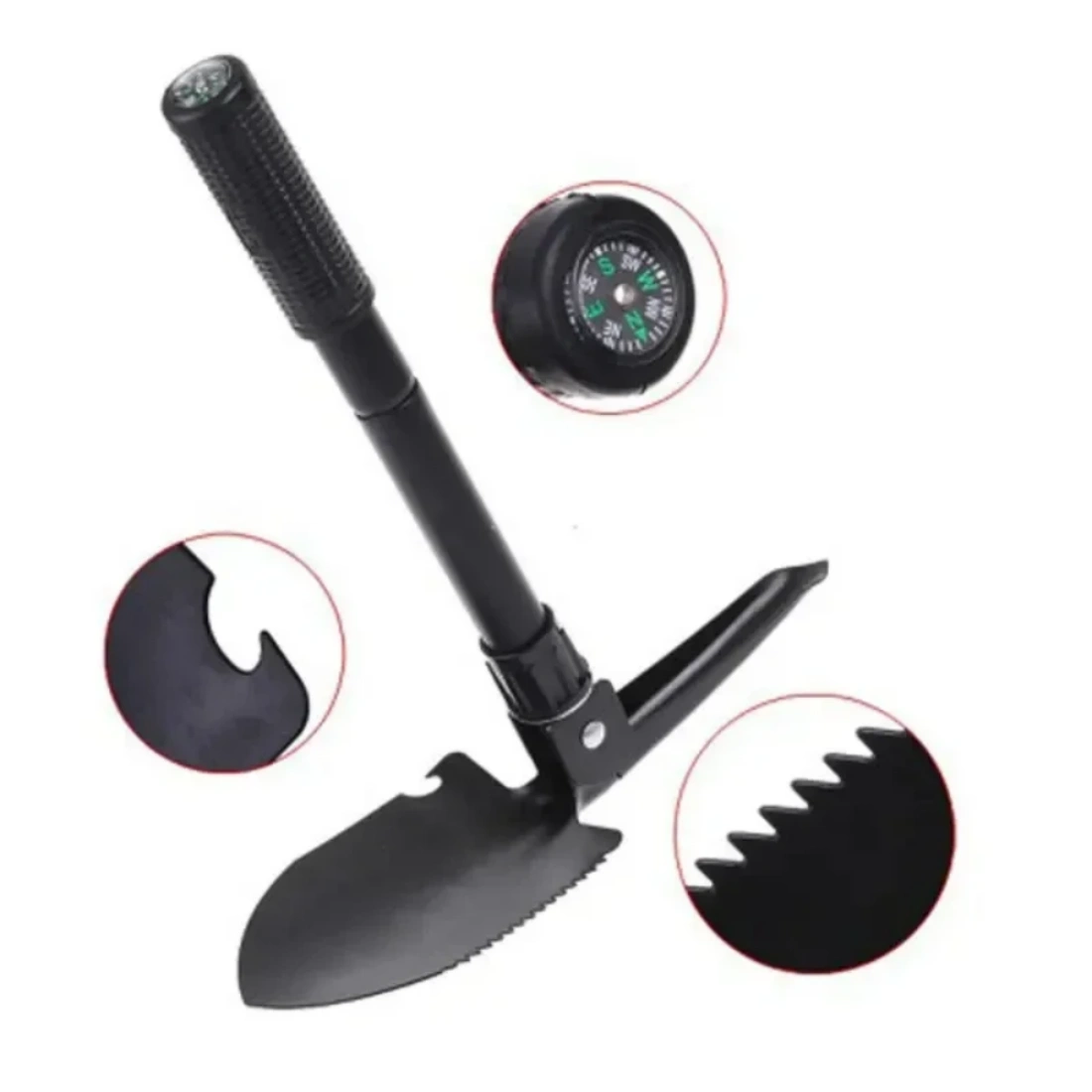 Folding Shovel Portable Camping Shovel with Compass, Multi-Function Survival Tool, LKW Mounted Engineering Shovel for Outdoor, Self-Defense with Storage Bag view 4