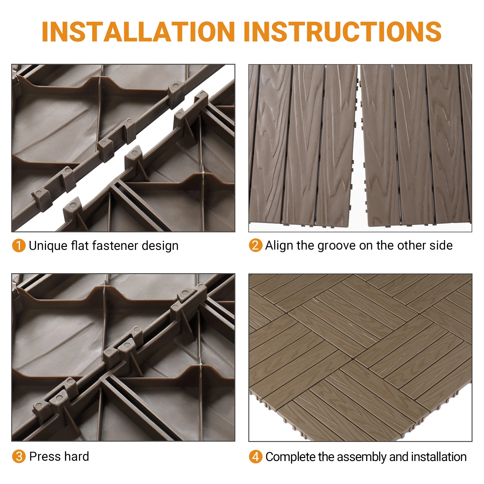 Plastic Interlocking Deck Tiles, 27 Pack, 11.8"x11.8" Waterproof Flooring Tiles for Indoor and Outdoor, Patio Floor Decking Tiles for Porch Poolside Balcony Backyard view 3