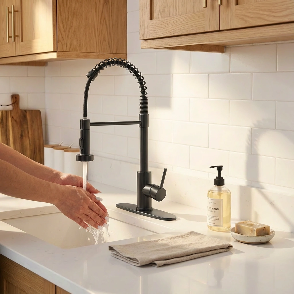 Industrial Kitchen Faucet Pull Down Sprayer 1 Handle Sink Tap 1 or 3 Hole Farmhouse RV Camper Laundry Wet Bar Utility Sink view 6