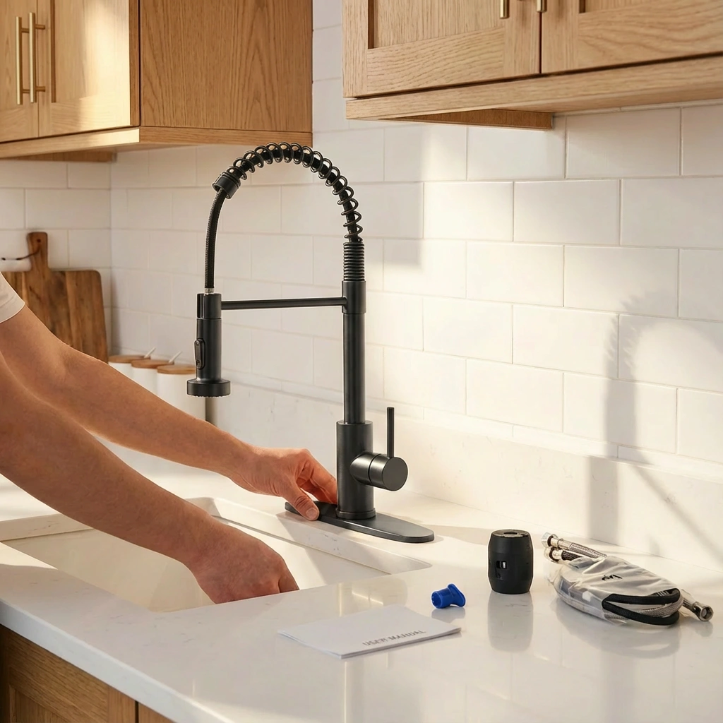 Industrial Kitchen Faucet Pull Down Sprayer 1 Handle Sink Tap 1 or 3 Hole Farmhouse RV Camper Laundry Wet Bar Utility Sink view 7