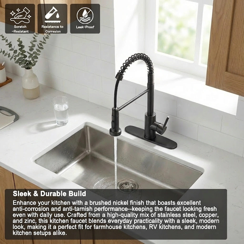 Industrial Kitchen Faucet Pull Down Sprayer 1 Handle Sink Tap 1 or 3 Hole Farmhouse RV Camper Laundry Wet Bar Utility Sink view 8