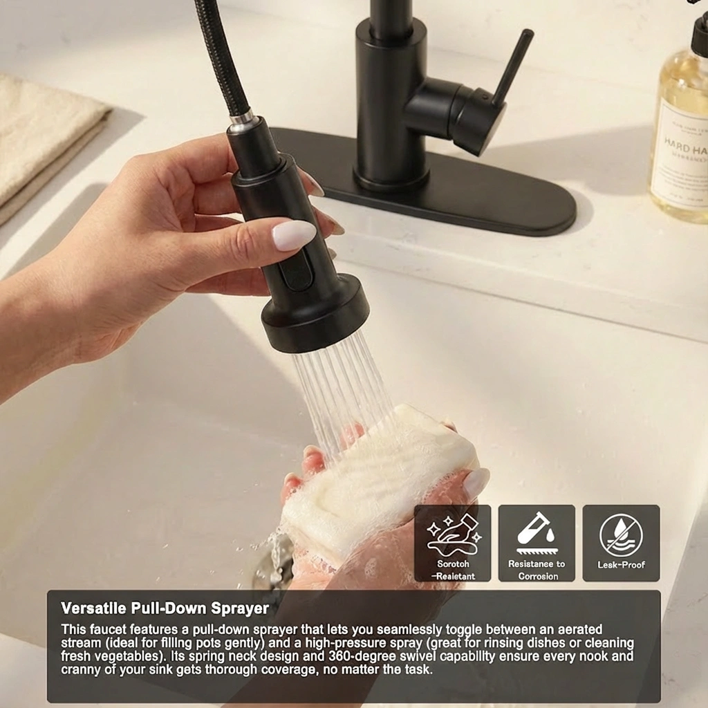 Industrial Kitchen Faucet Pull Down Sprayer 1 Handle Sink Tap 1 or 3 Hole Farmhouse RV Camper Laundry Wet Bar Utility Sink view 9