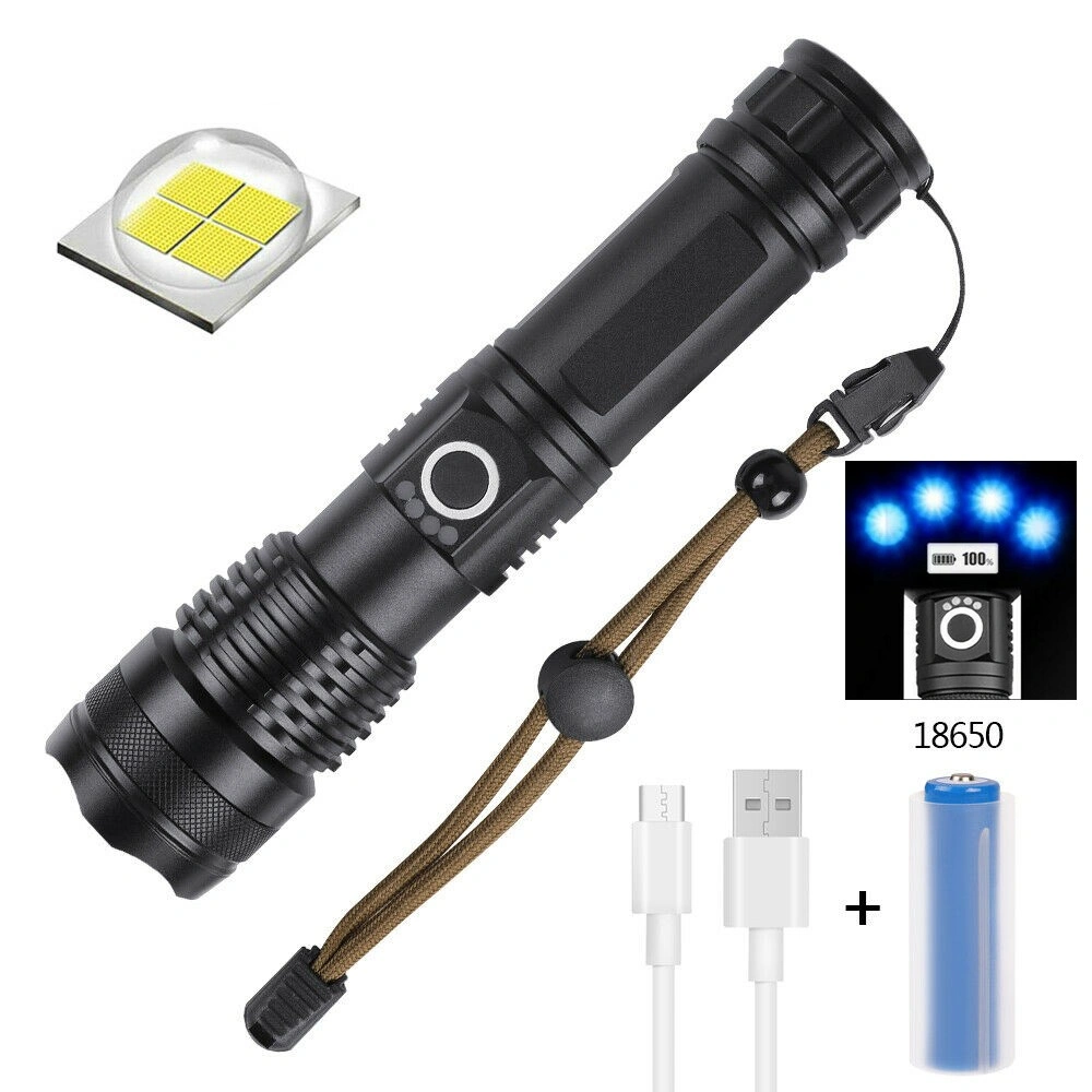 USB Rechargeable LED Flashlight 5-Mode for Outdoor Camping Hiking