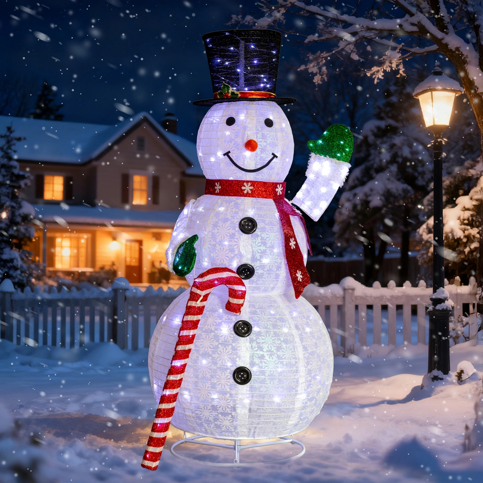 5.7FT Pre-Lit Snowman Yard Decoration with 210 White LEDs, Holding Candy view 11