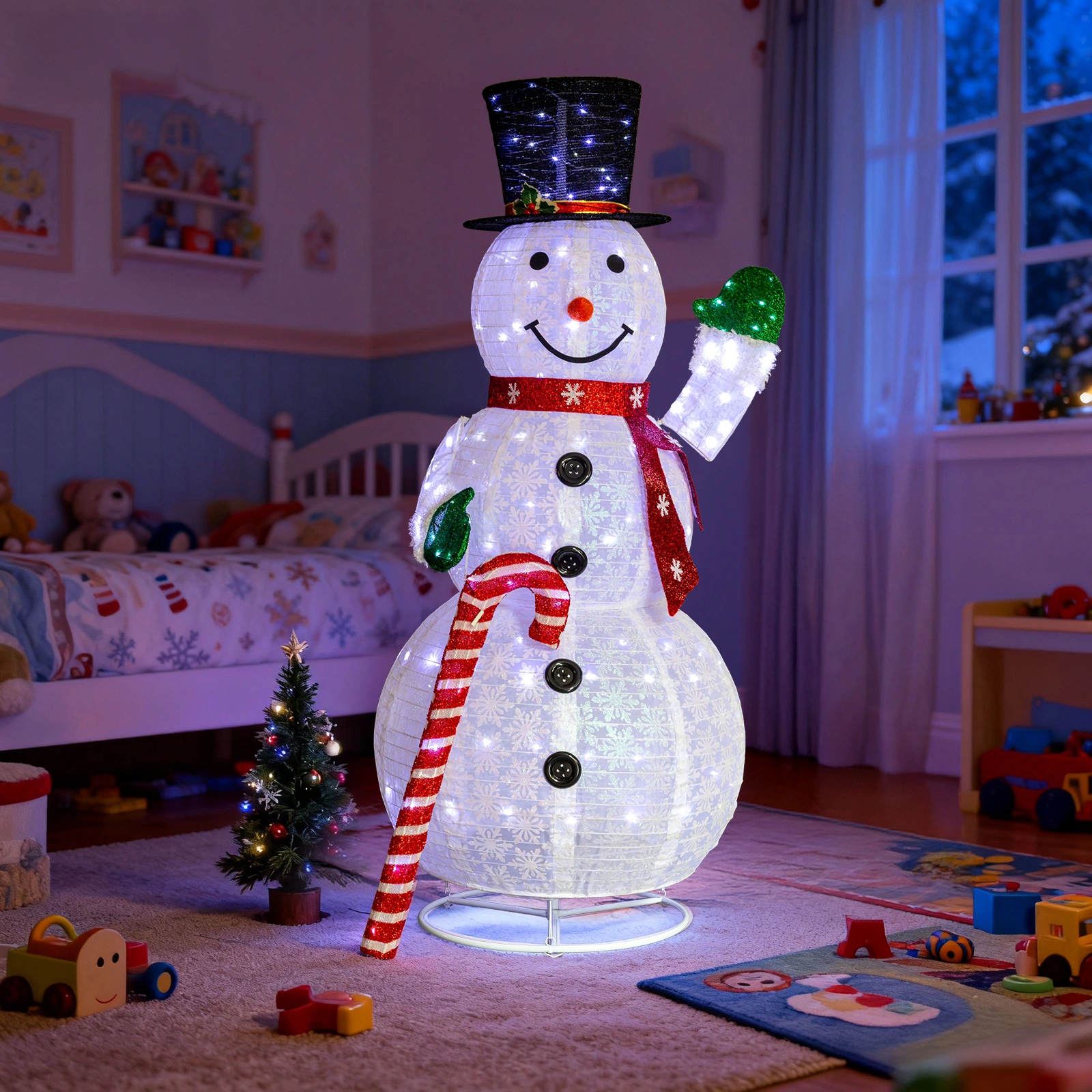 5.7FT Pre-Lit Snowman Yard Decoration with 210 White LEDs, Holding Candy view 12