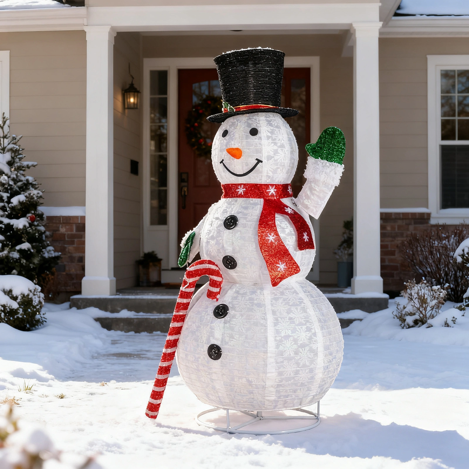 5.7FT Pre-Lit Snowman Yard Decoration with 210 White LEDs, Holding Candy view 13