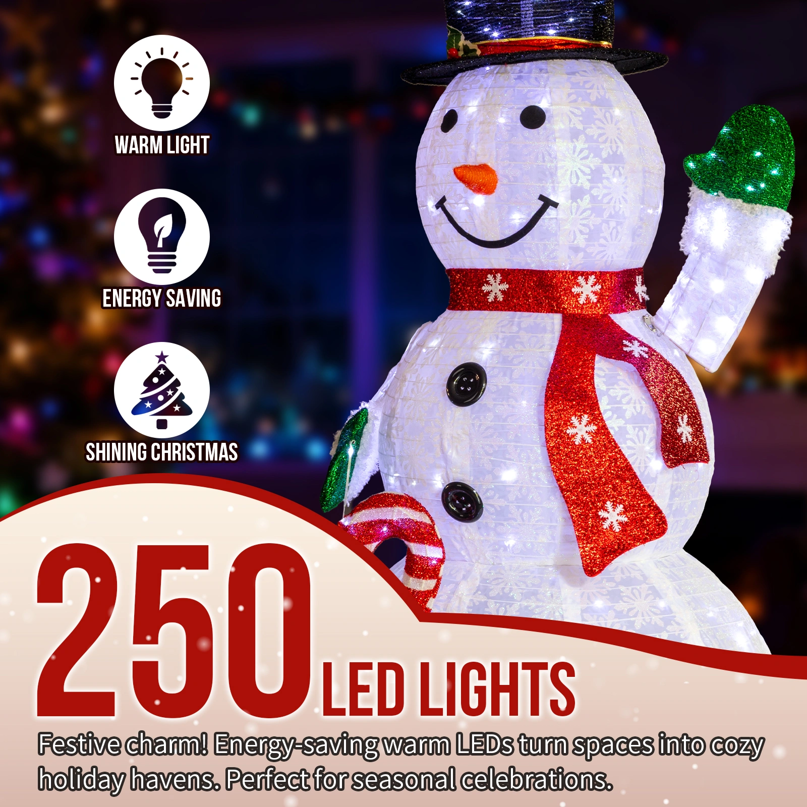 5.7FT Pre-Lit Snowman Yard Decoration with 210 White LEDs, Holding Candy view 4