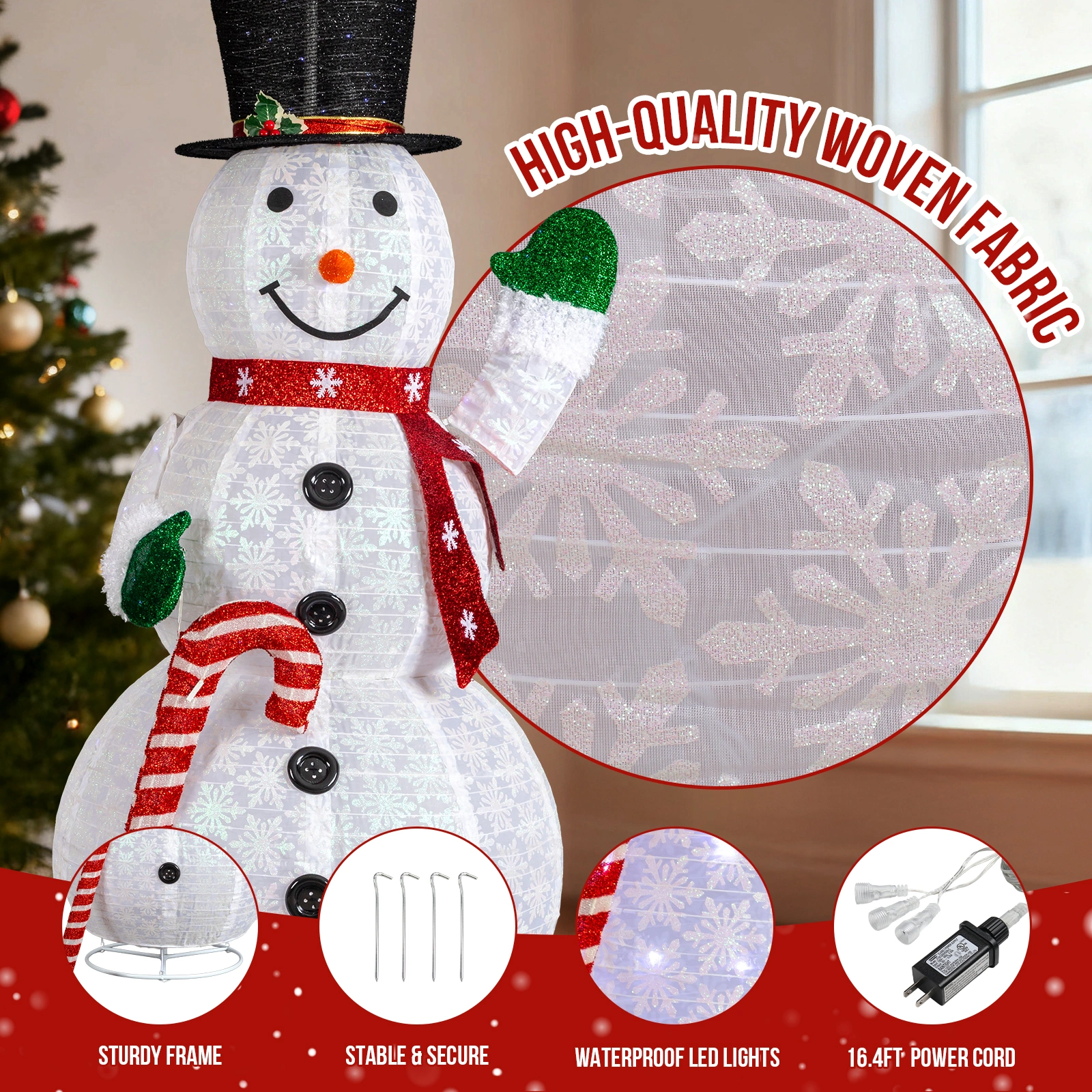 5.7FT Pre-Lit Snowman Yard Decoration with 210 White LEDs, Holding Candy view 5