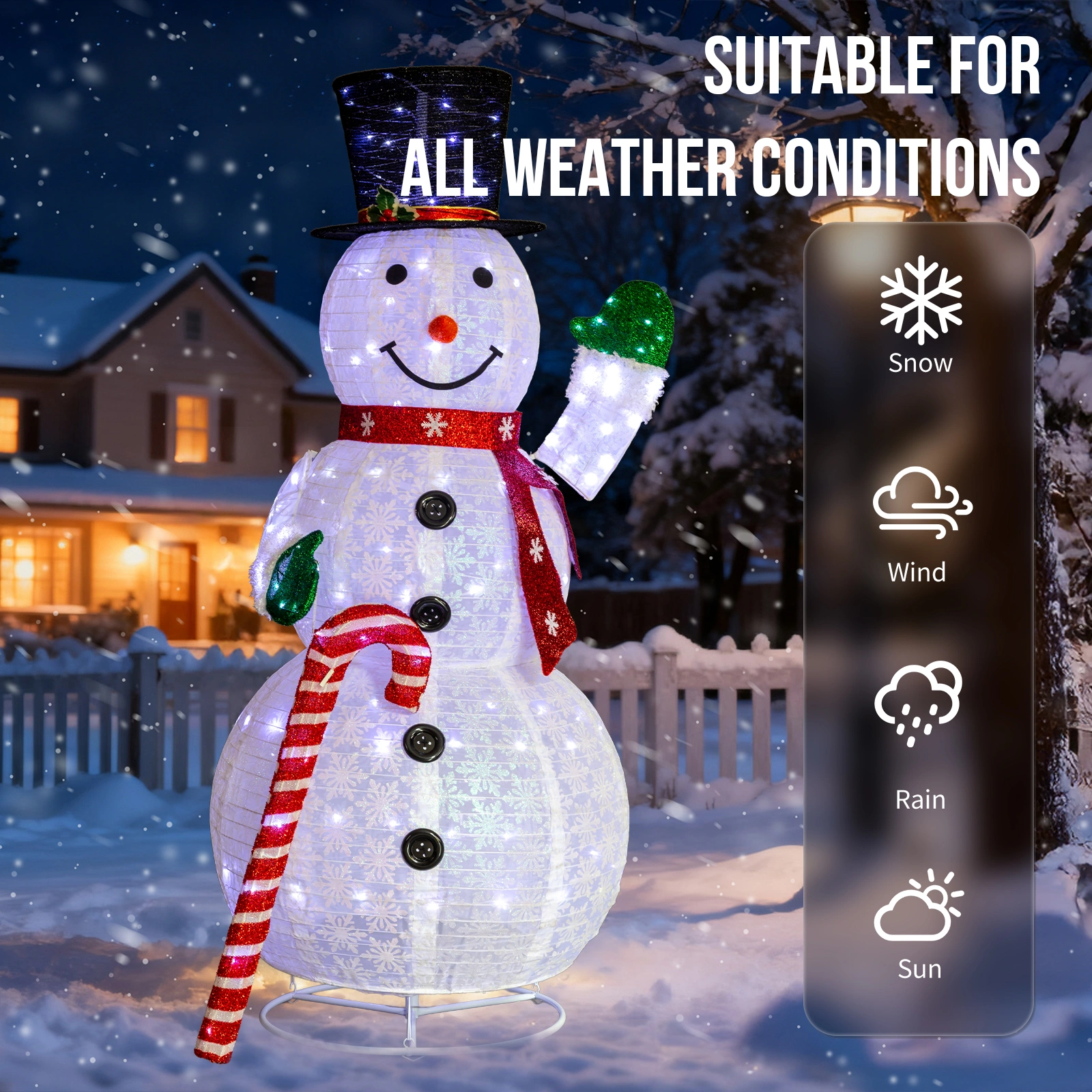 5.7FT Pre-Lit Snowman Yard Decoration with 210 White LEDs, Holding Candy view 6
