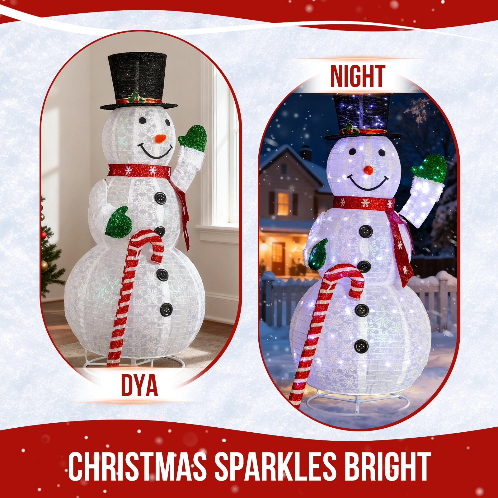 5.7FT Pre-Lit Snowman Yard Decoration with 210 White LEDs, Holding Candy view 7
