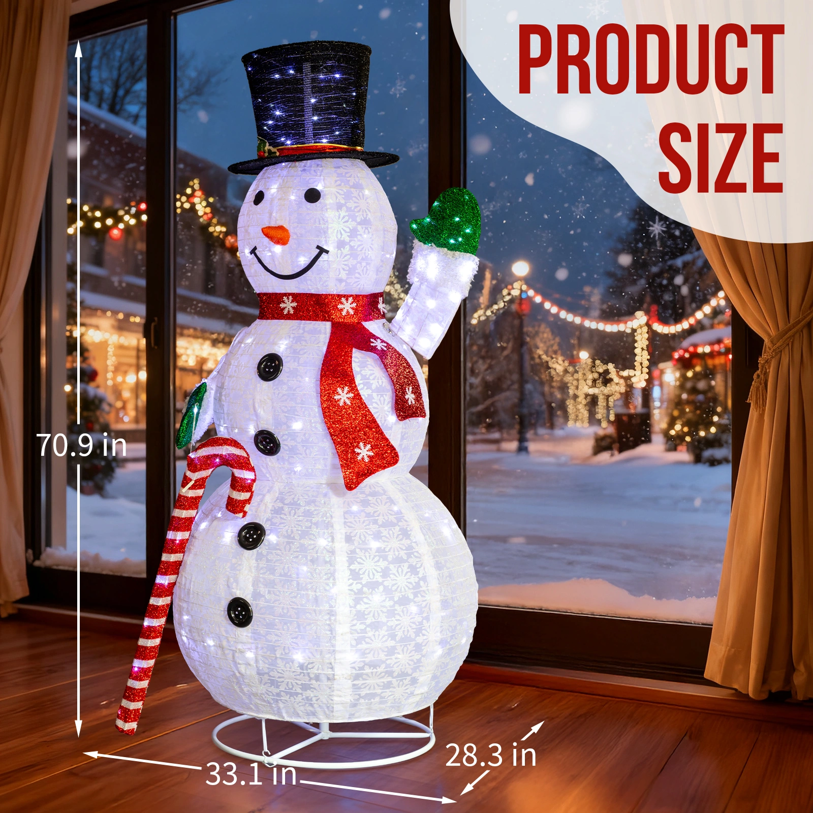 5.7FT Pre-Lit Snowman Yard Decoration with 210 White LEDs, Holding Candy view 8