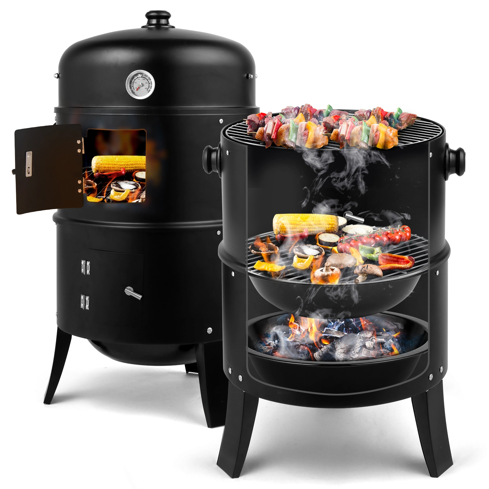 80*41*48cm Iron Spray Smoker Carbon Grill Black view 2