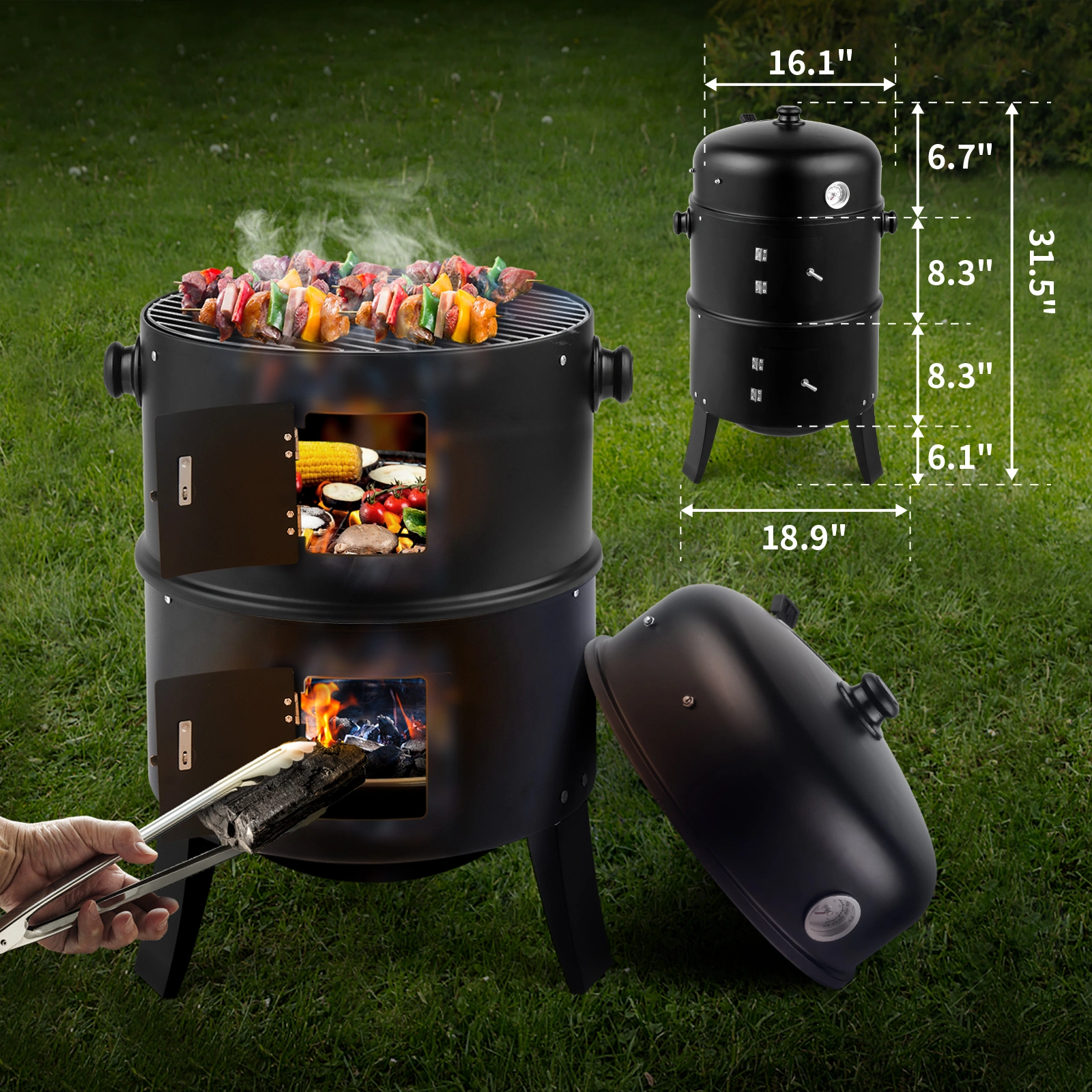 80*41*48cm Iron Spray Smoker Carbon Grill Black view 25