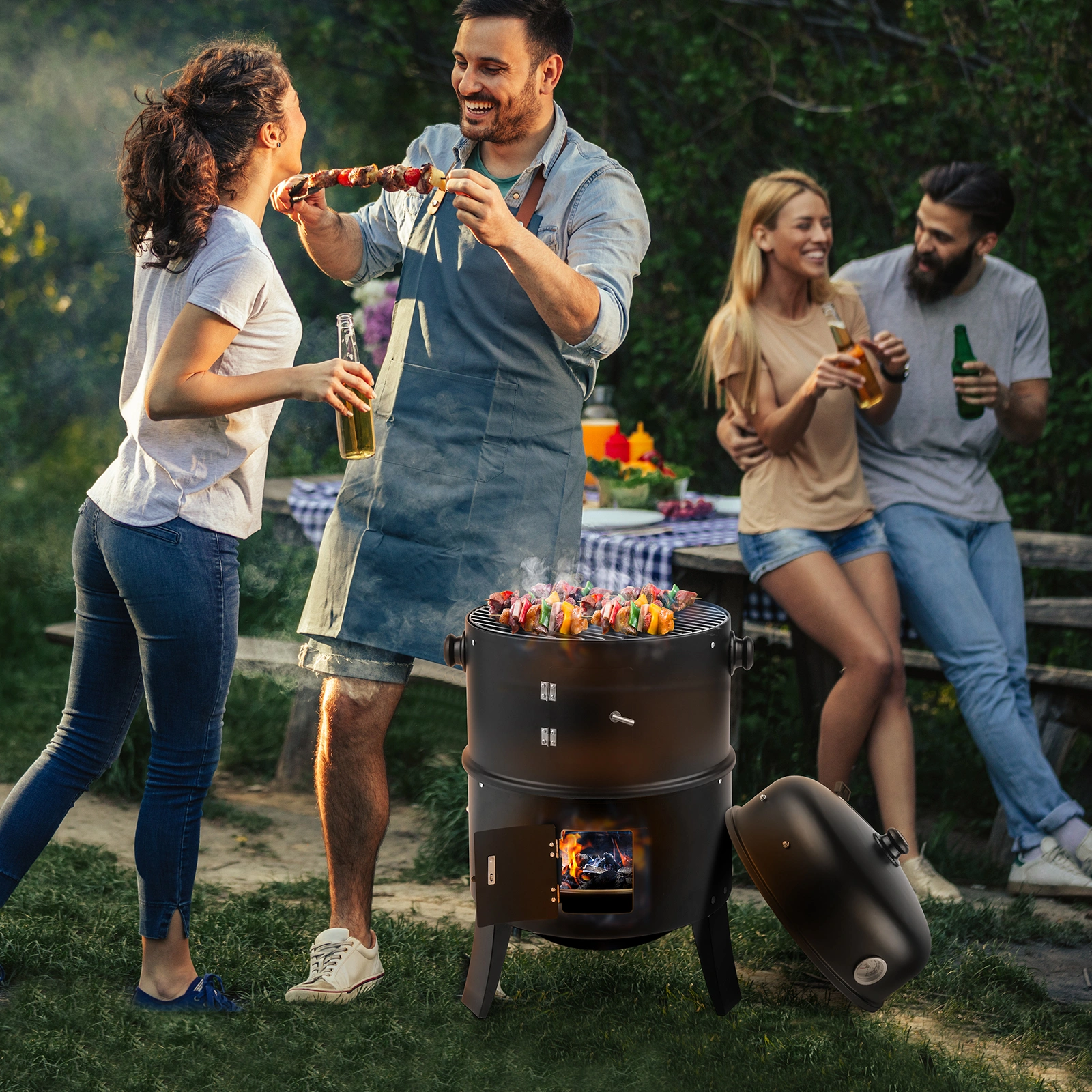 80*41*48cm Iron Spray Smoker Carbon Grill Black view 26