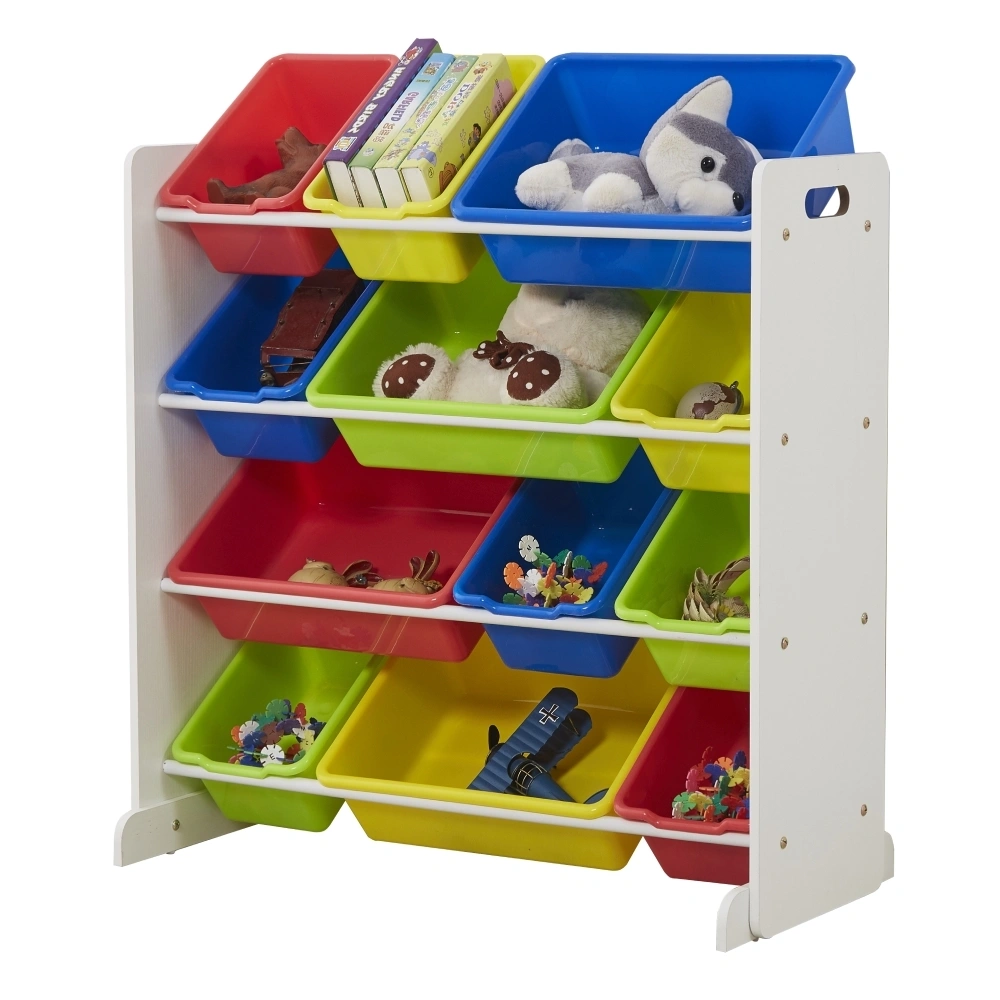 Kids' Toy Storage Organizer with 12 Plastic Bins, White & Primary - Children's Room Solution view 2