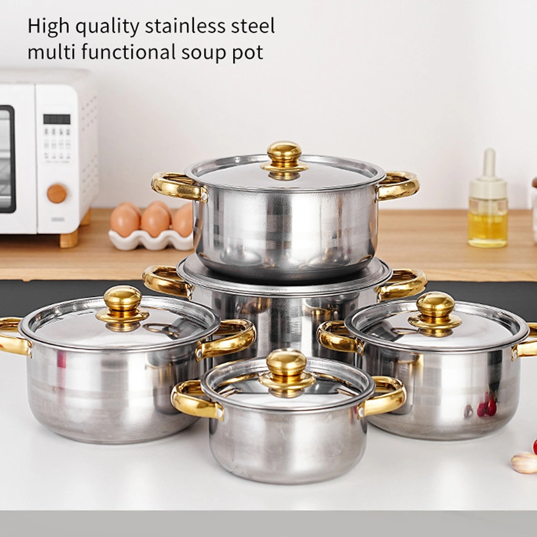 12-Piece Stainless Steel Saucepan Cookware Set with Lids & Spatula - Non-Stick Cooking Pots Kit