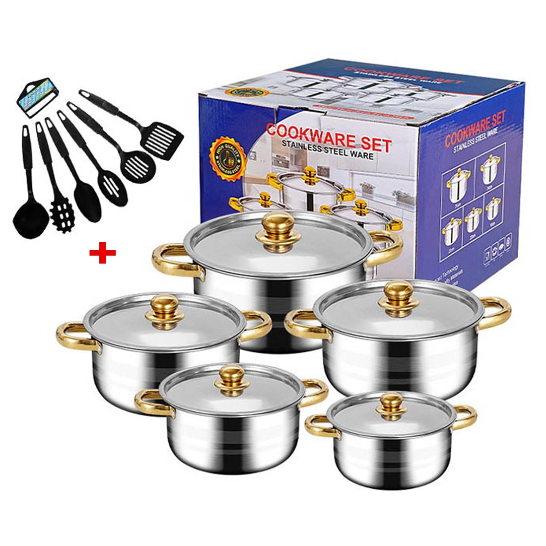 12-Piece Stainless Steel Saucepan Cookware Set with Lids & Spatula - Non-Stick Cooking Pots Kit view 4