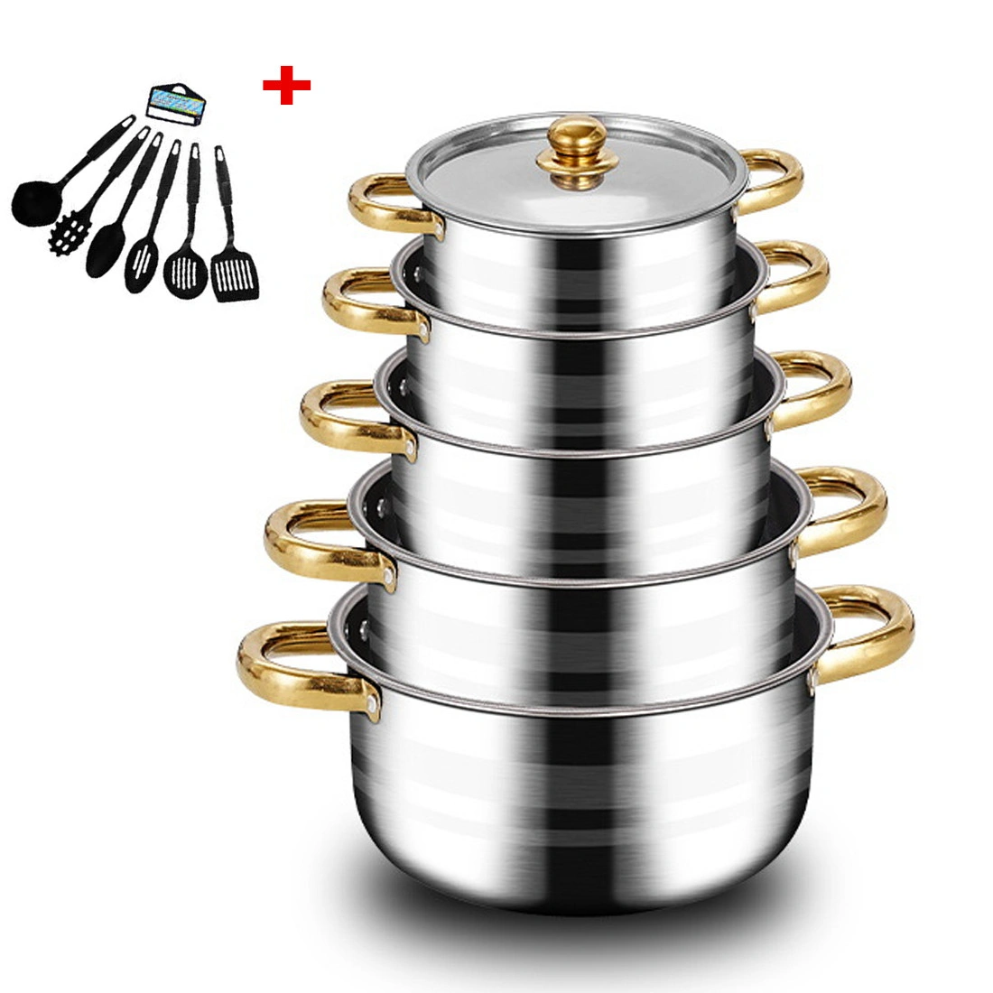 12-Piece Stainless Steel Saucepan Cookware Set with Lids & Spatula - Non-Stick Cooking Pots Kit view 6