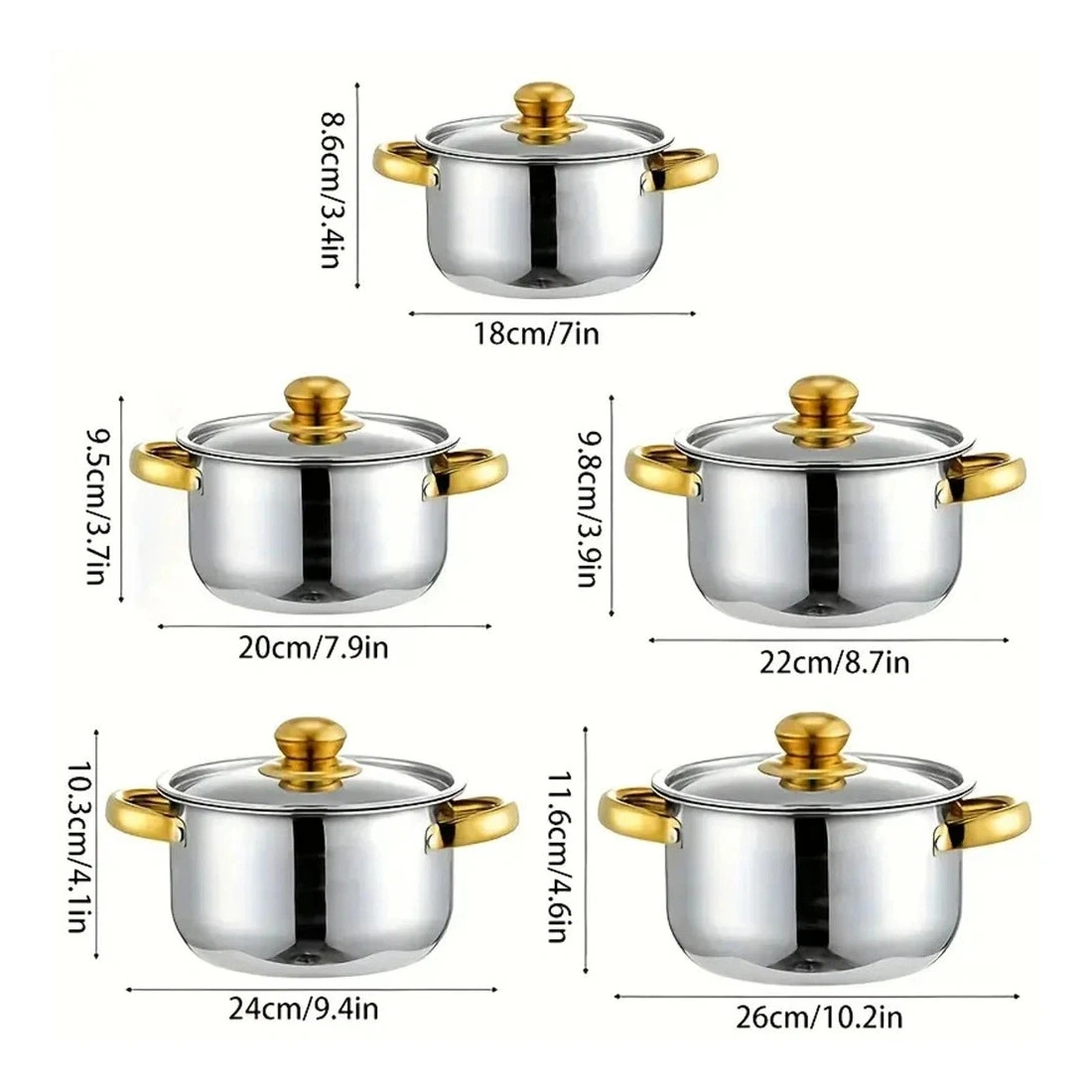 12-Piece Stainless Steel Saucepan Cookware Set with Lids & Spatula - Non-Stick Cooking Pots Kit view 7
