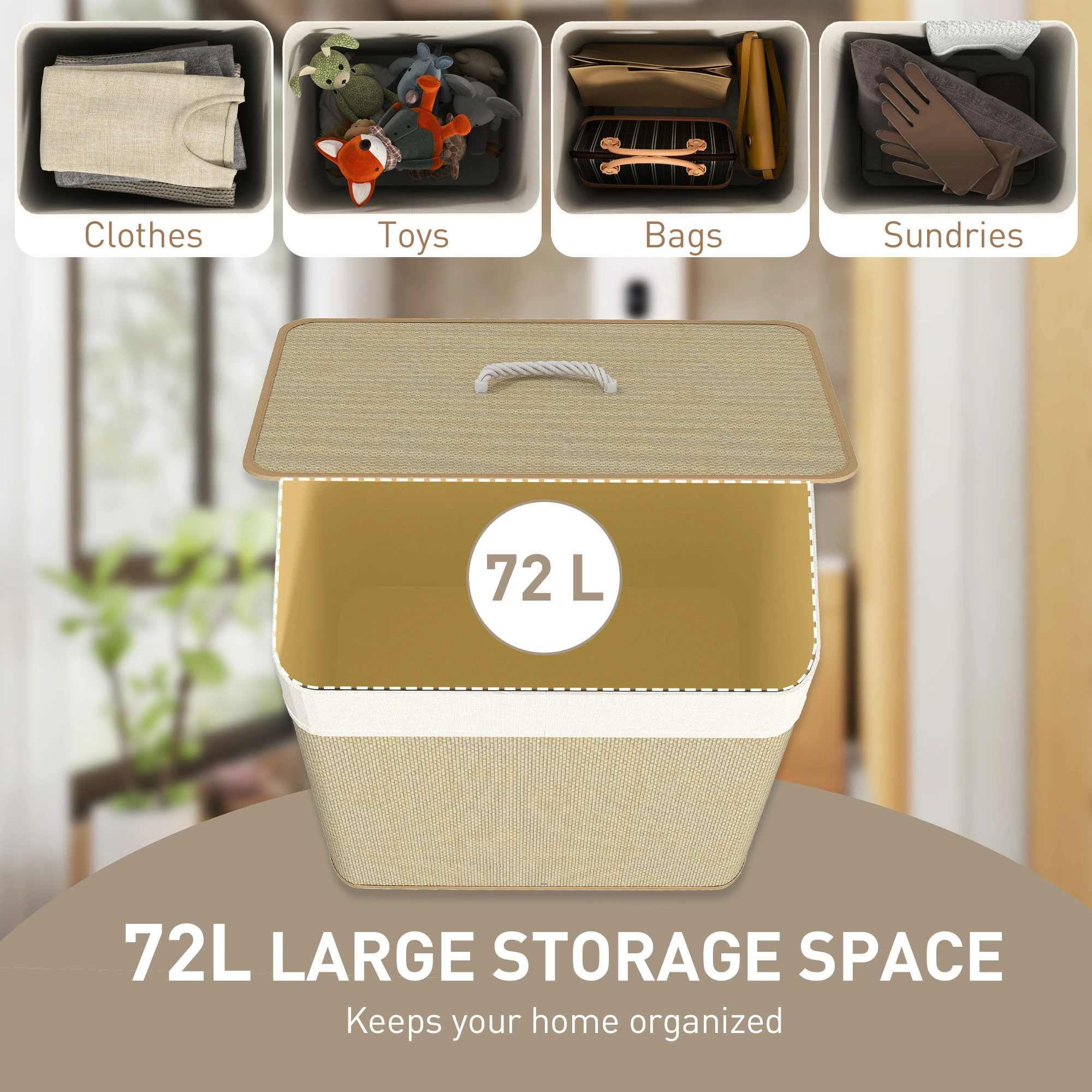 Laundry Hamper Cabinet - Tri-Fold Storage Cupboard, Decorative Hidden Washing Basket Organizer view 3
