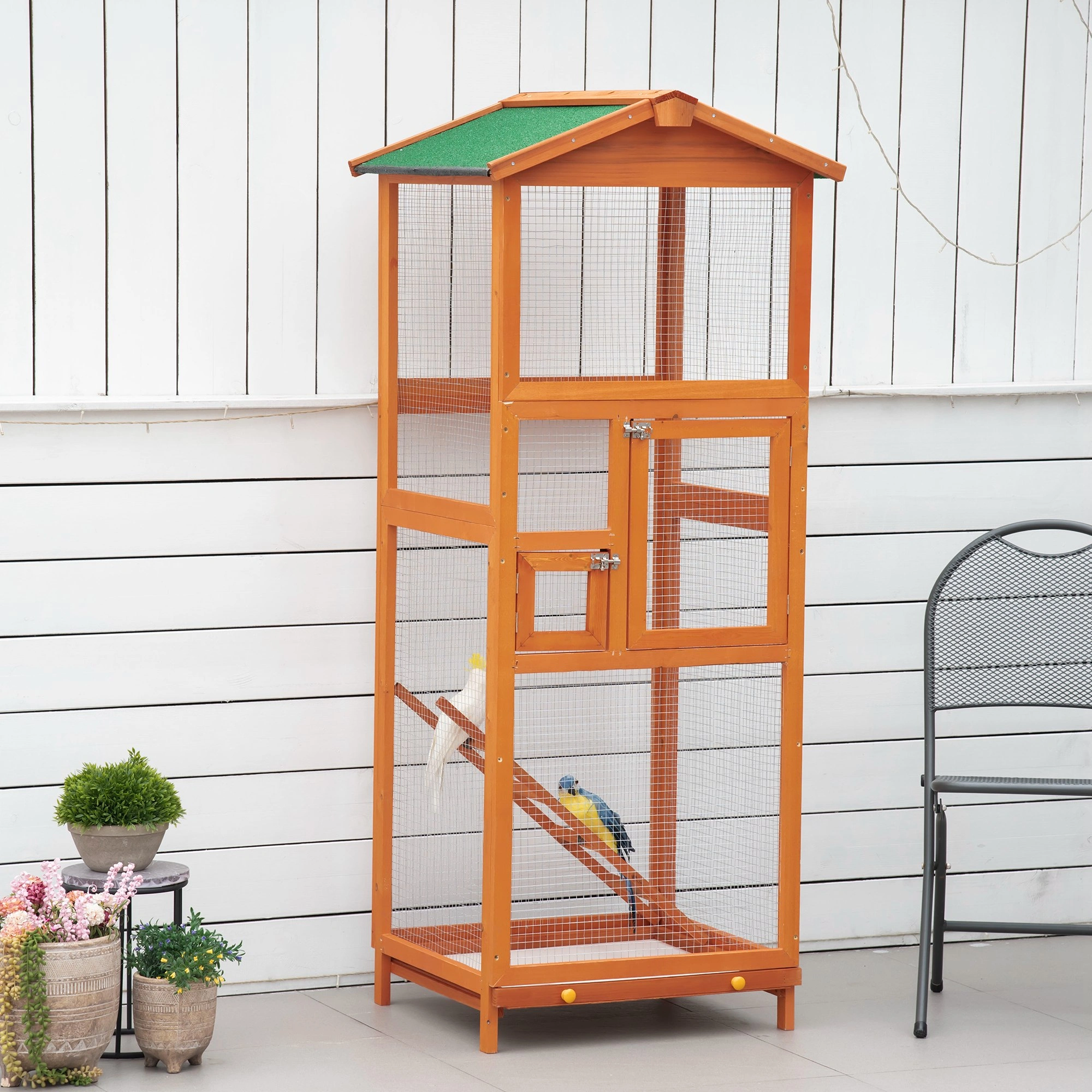 Pet Bird Cage Playtop with Stand, Multi-Level Flight Cage for Parakeet Cockatiel Canary, 31.5"L x 17"W x 47"H, Black Metal Wire