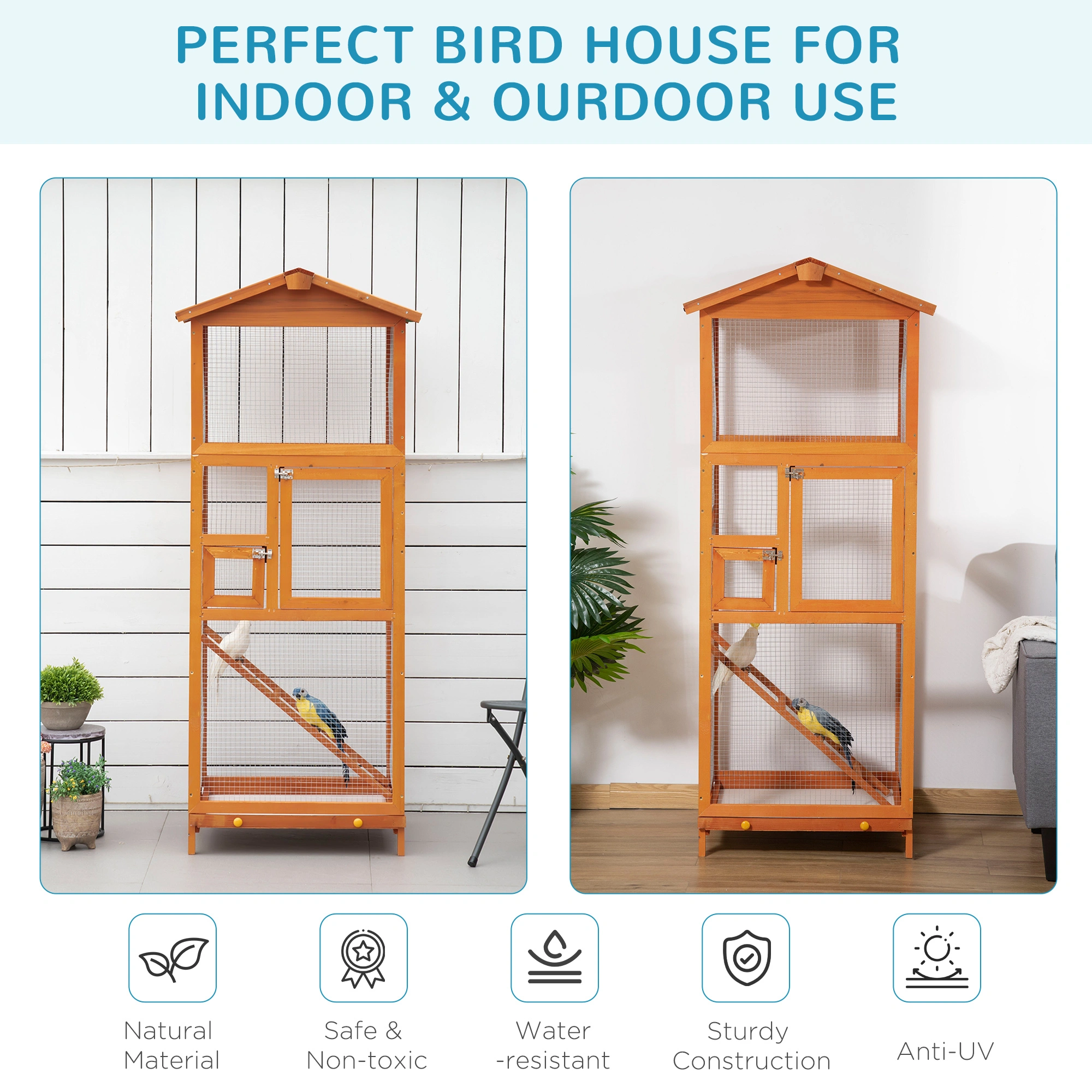 Pet Bird Cage Playtop with Stand, Multi-Level Flight Cage for Parakeet Cockatiel Canary, 31.5"L x 17"W x 47"H, Black Metal Wire view 3