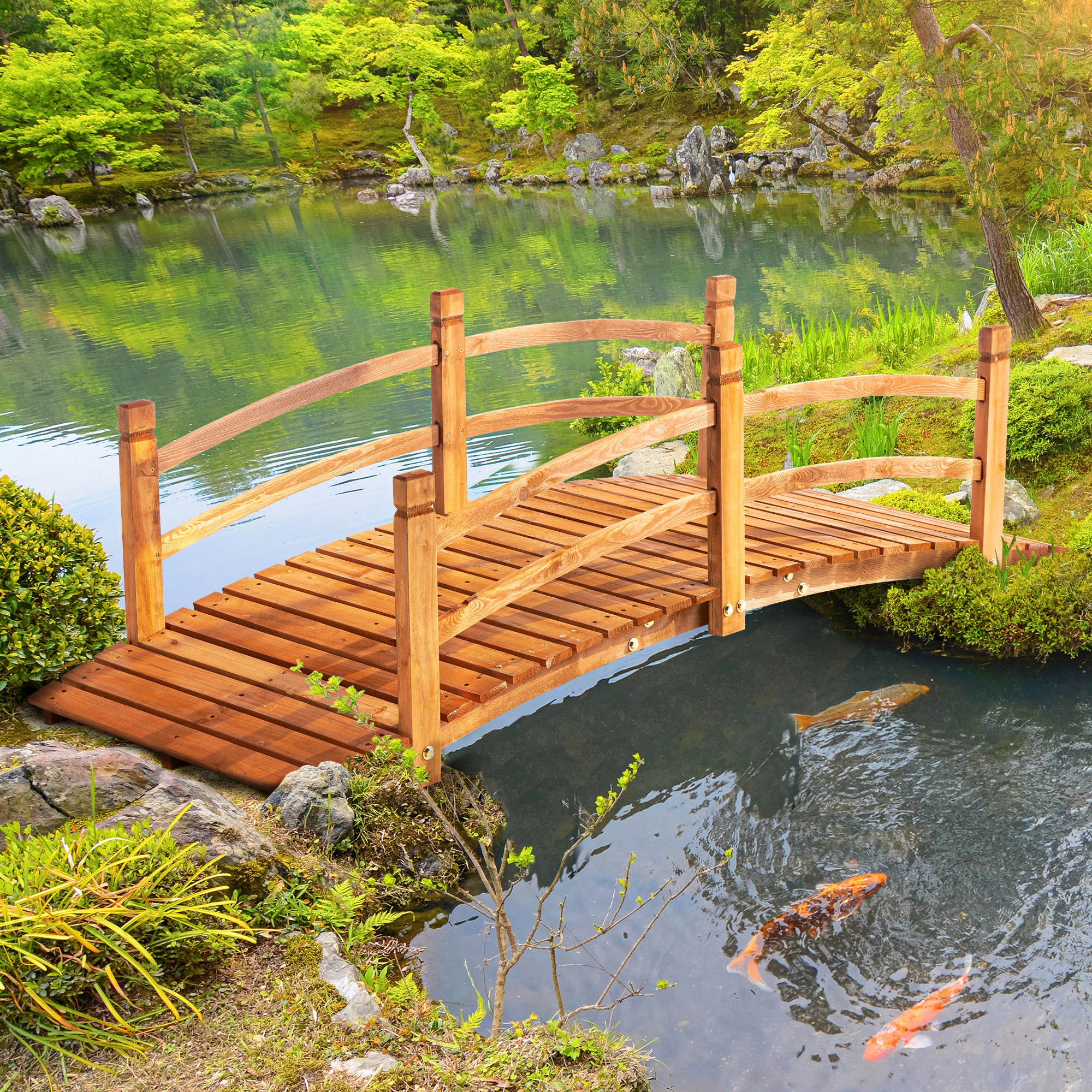 Decorative Pond Bridge Gazebo Walkway for Garden, Outdoor Water Feature Footbridge with Stone Texture Design, Weather-Resistant Resin, DIY Assembly